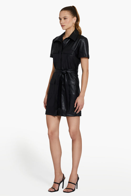 Short Sleeve Greyson Dress in Faux Leather view 2