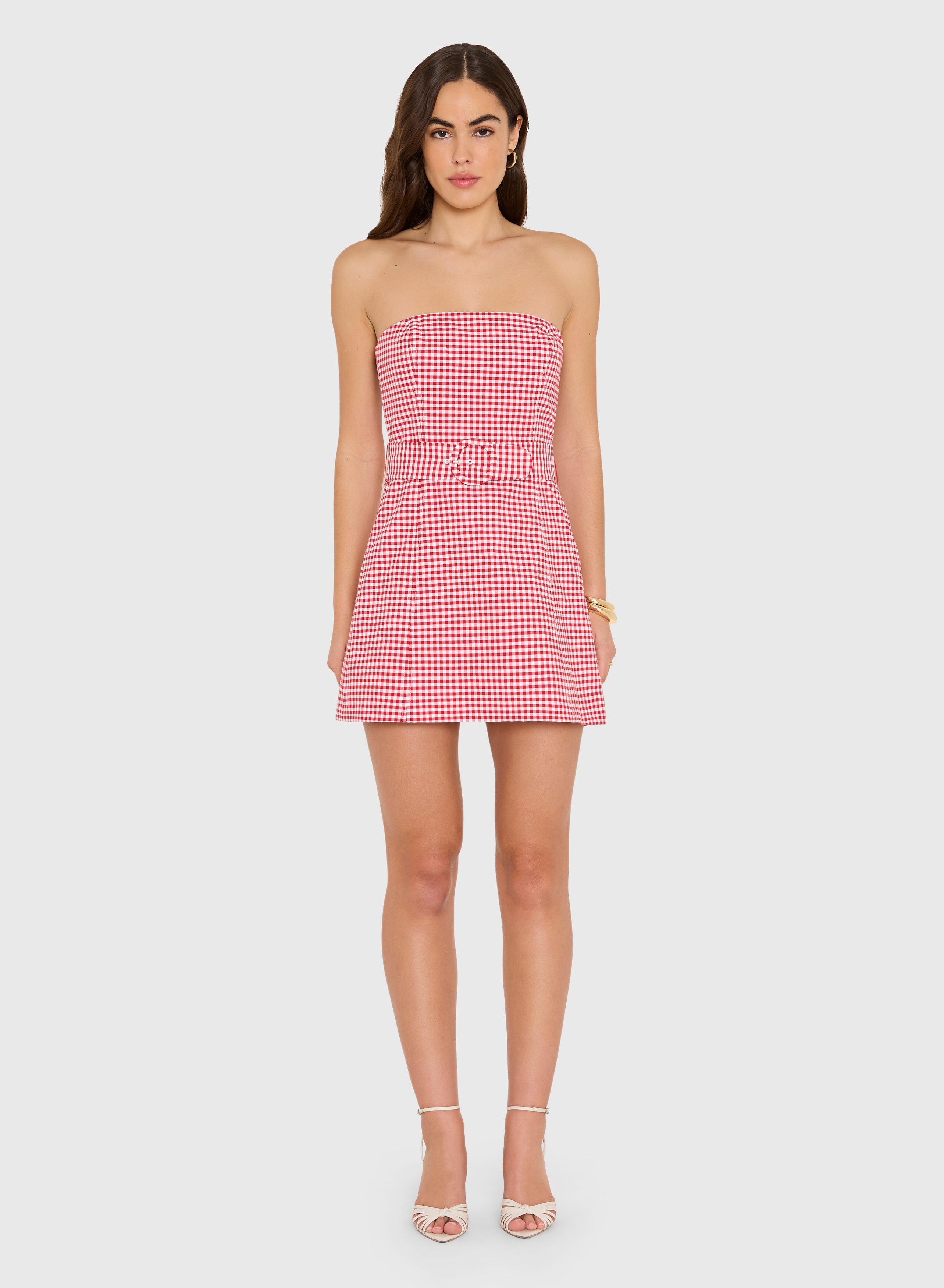 Strapless Mini Fae Dress in Red White Cotton Gingham | S | Amanda Uprichard Strapless Mini Fae Dress in Red White Cotton Gingham | S | Amanda Uprichard