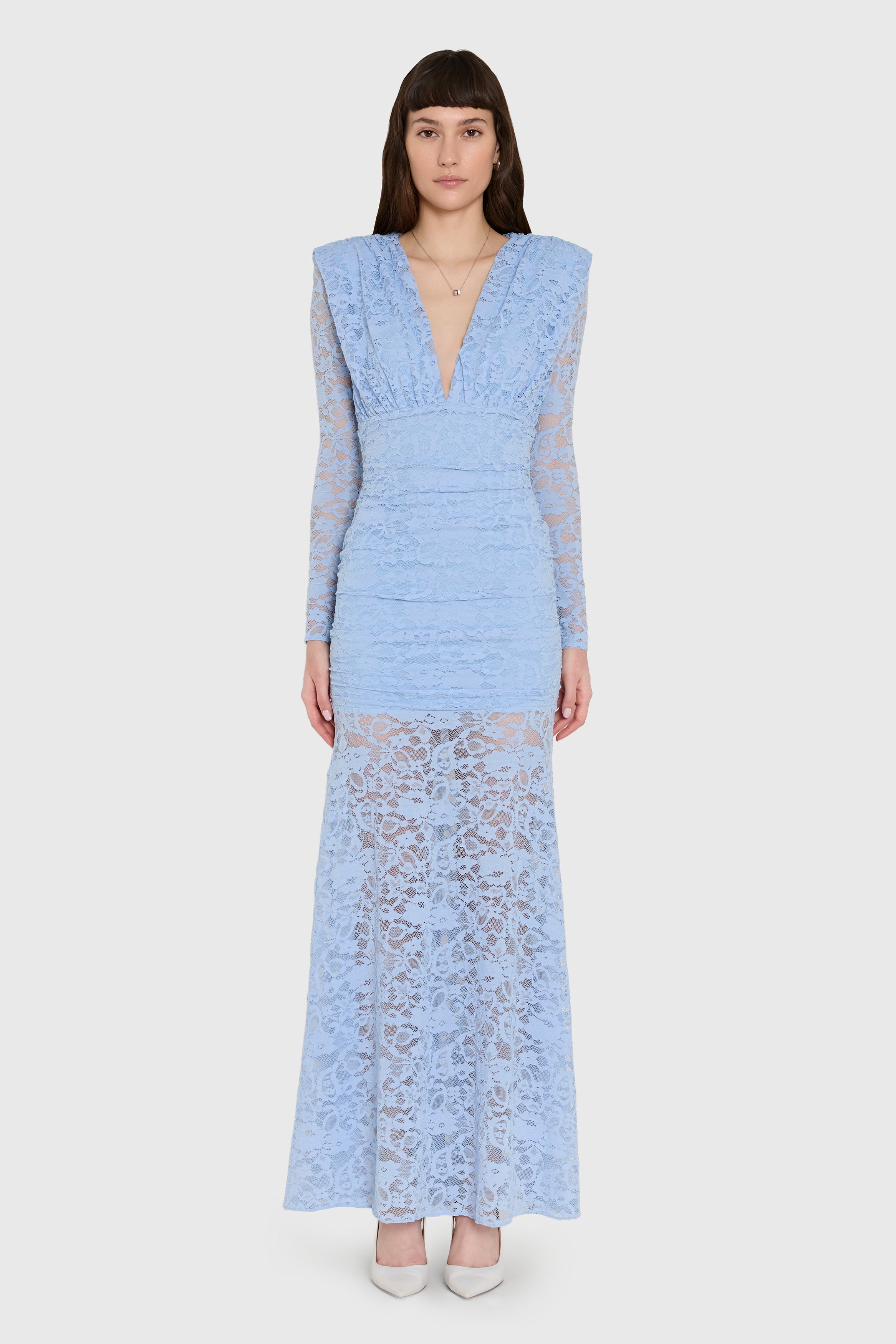 Long Sleeve Maxi Eva Gown in Baby Blue Lace | S | Amanda Uprichard Long Sleeve Maxi Eva Gown in Baby Blue Lace | S | Amanda Uprichard