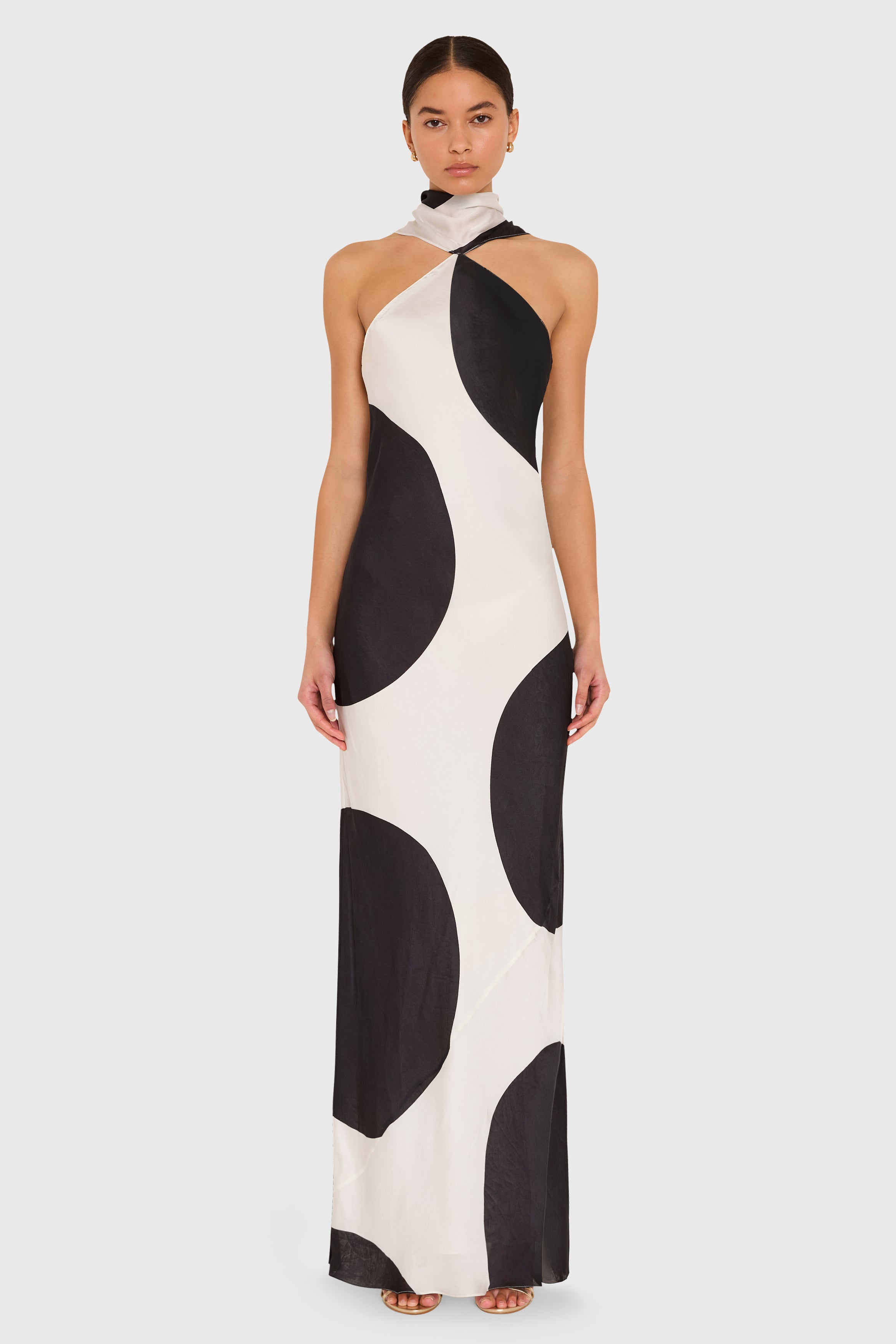 Ashton Maxi in Polka Dot - Full Length Satin Dress
