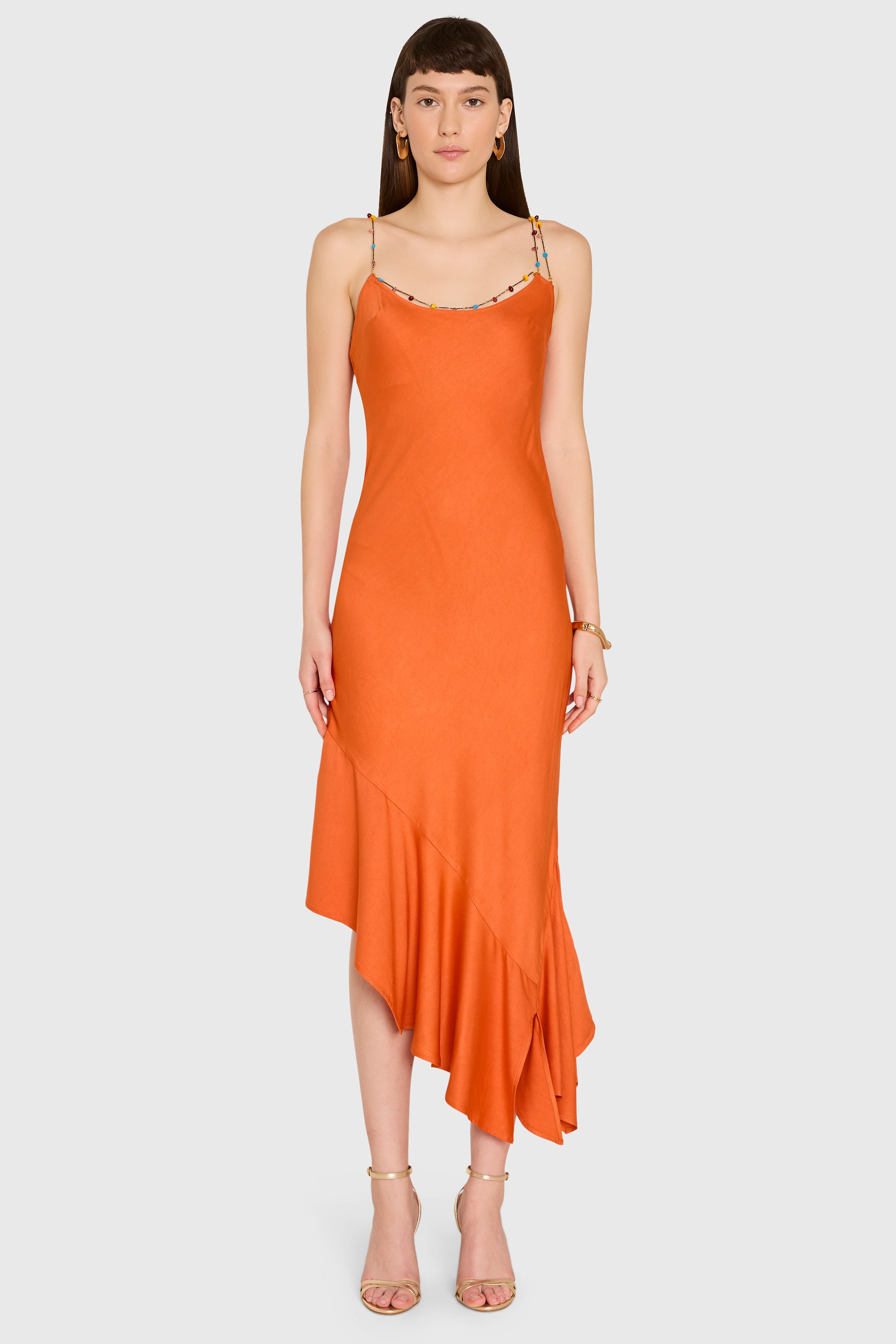 Sleeveless Midi Eros Dress in Pomelo Satin | XS