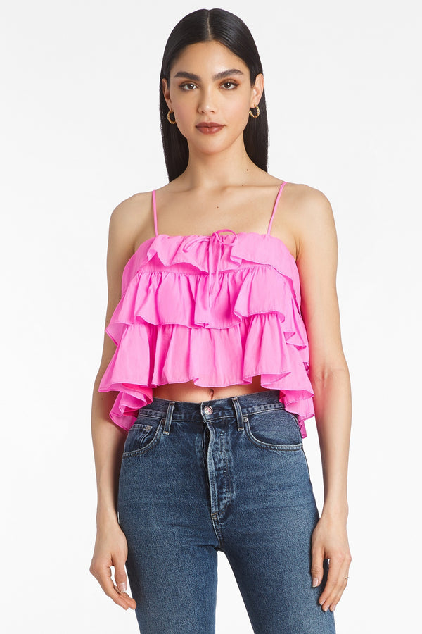 pink tank blouse with ruffle tiers