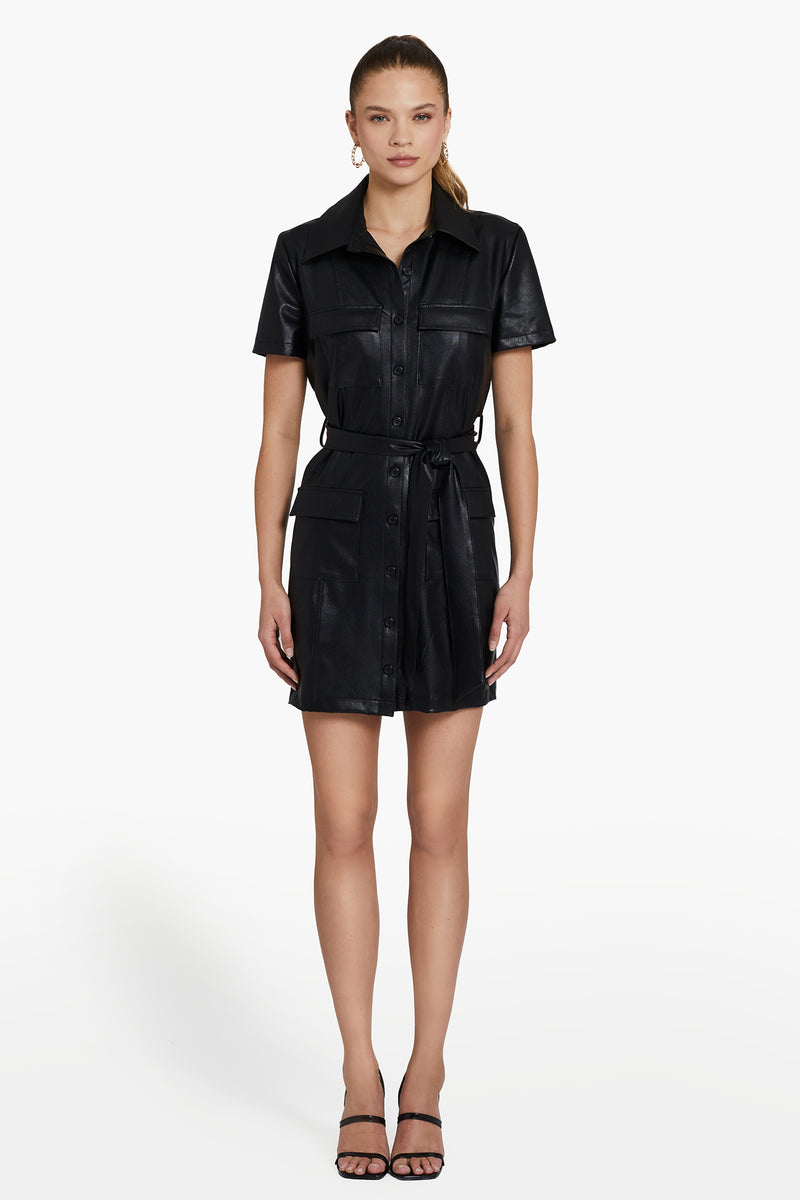 Short Sleeve Greyson Dress in Faux Leather