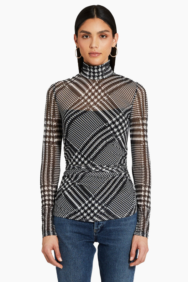 Long Sleeve Dominique Top in Printed Mesh