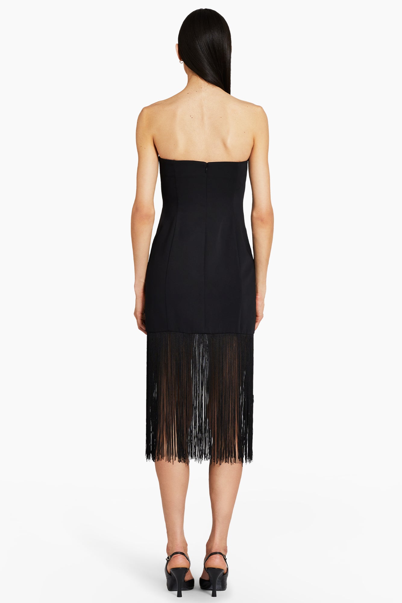 Strapless Puzzle Dress with Fringe View 3