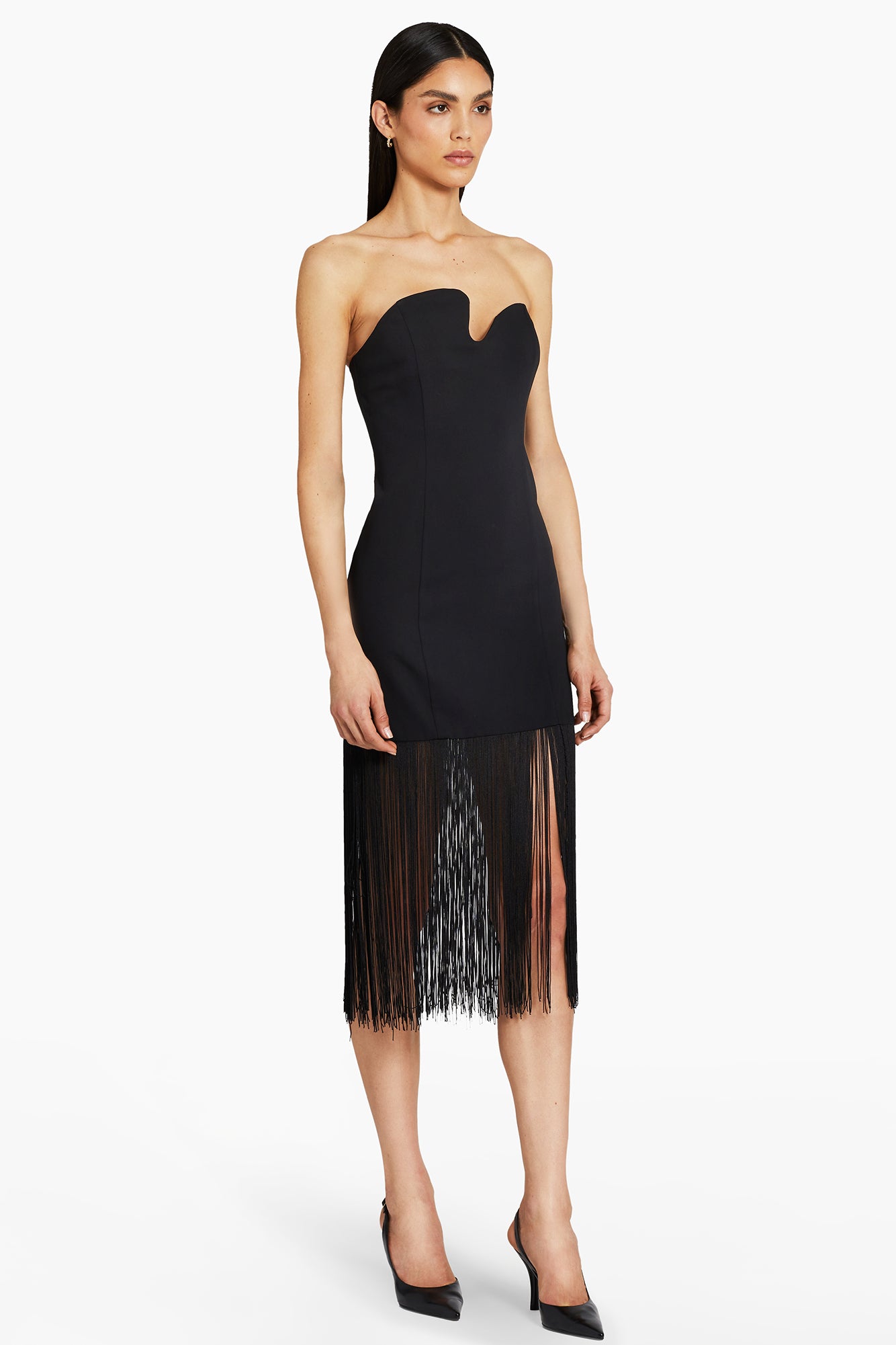 Strapless Puzzle Dress with Fringe View 2