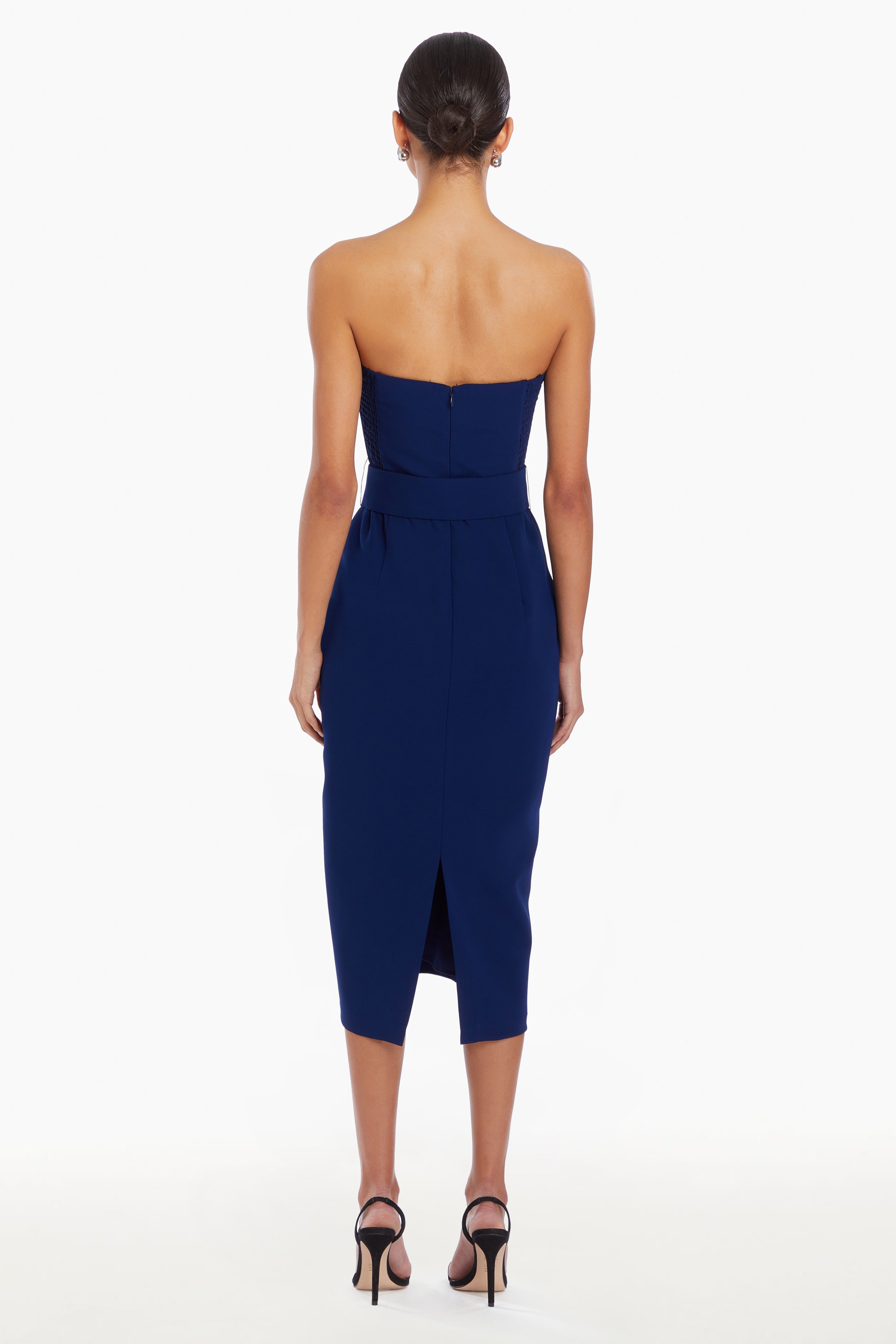 Strapless Midi Fae Dress in Navy Novelty S Amanda Uprichard