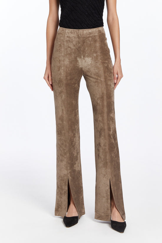 Brown suede pants with slits. view 1