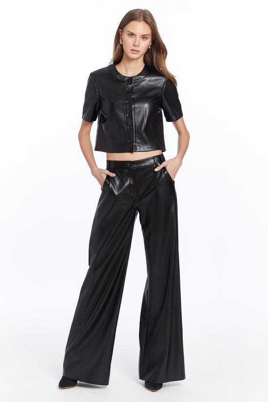 Leather top and pants set, front facing. view 2