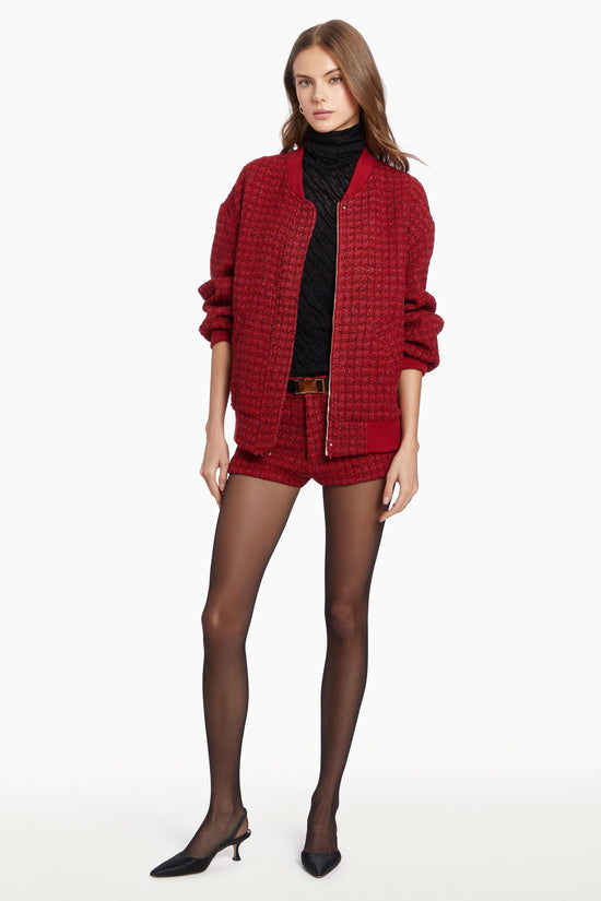 Red tweed jacket, front facing. view 1