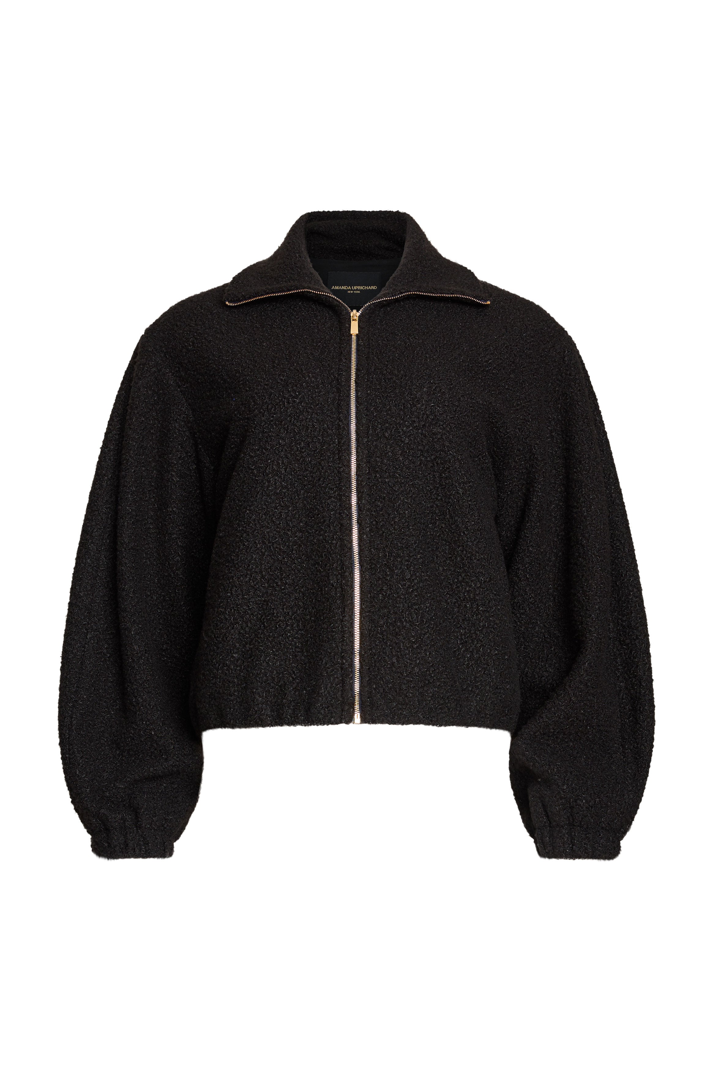 Black jacket with a zipper on a white background