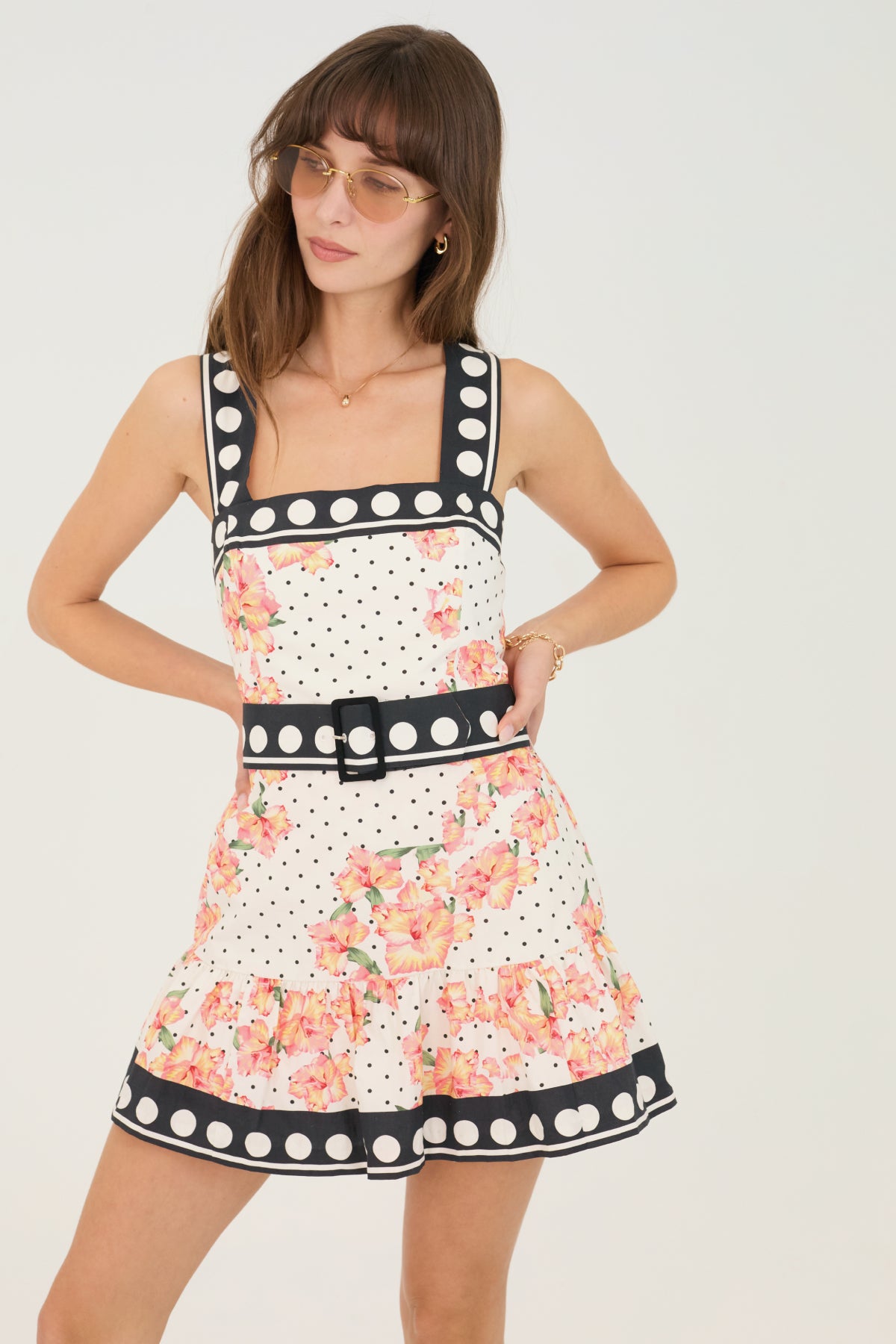 Lena Skort Romper in Hibiscus Dot