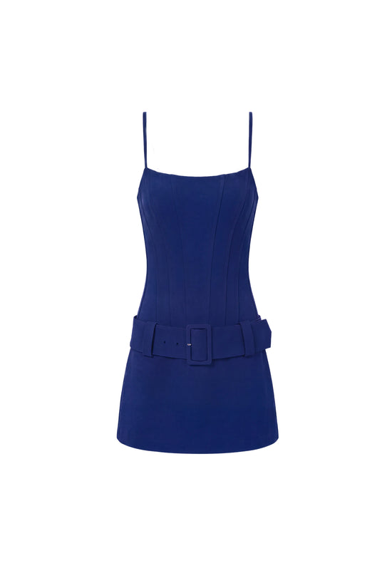 Amanda Uprichard Alva Romper in Navy, shown on an invisible mannequin