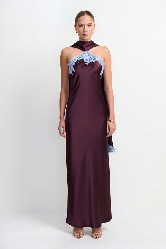 Amanda Uprichard Ashton Maxi with Lace in Oxblood Light Blue - front view