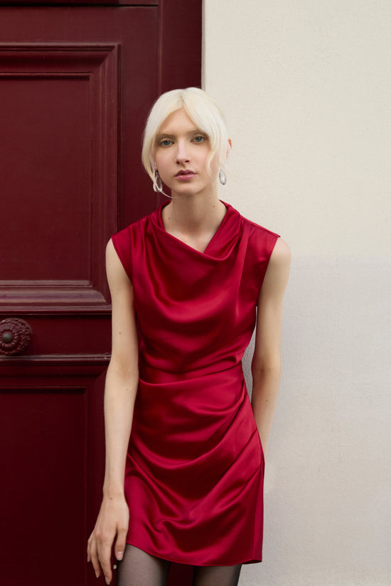 Amanda Uprichard Moraine Dress in Charmeuse in Rosette - editorial image