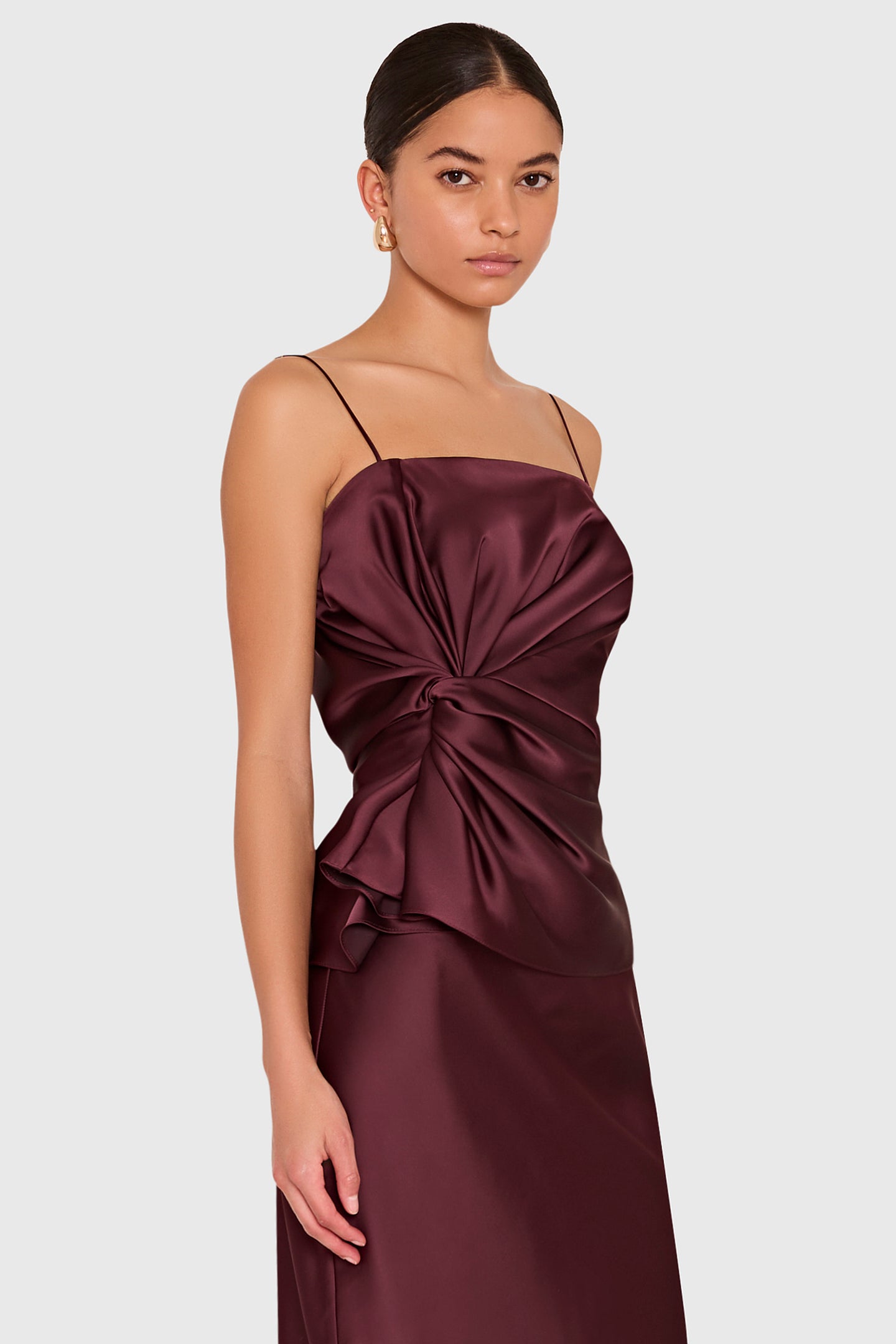 Amanda Uprichard Maci Top in Oxblood - side view