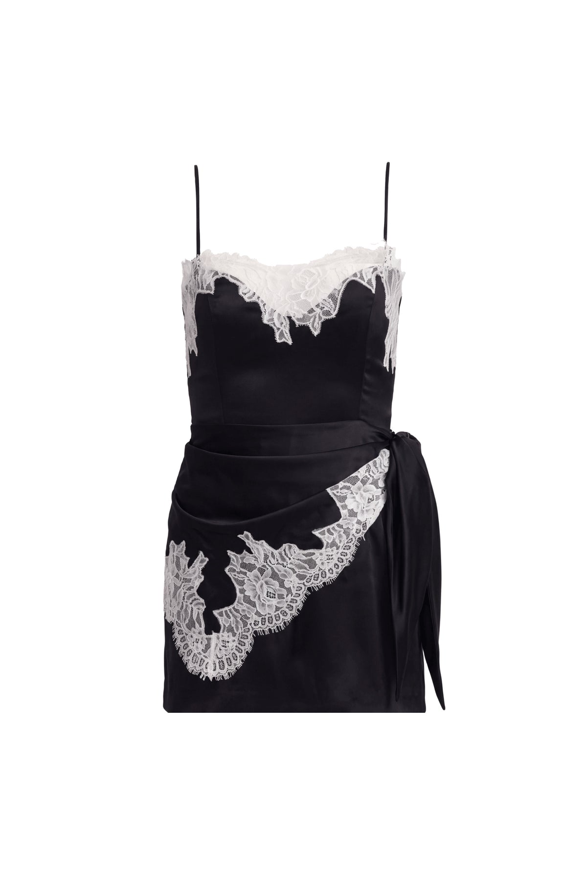 Amanda Uprichard Revan Lace Romper in Black Ivory - shown on invisible mannequin