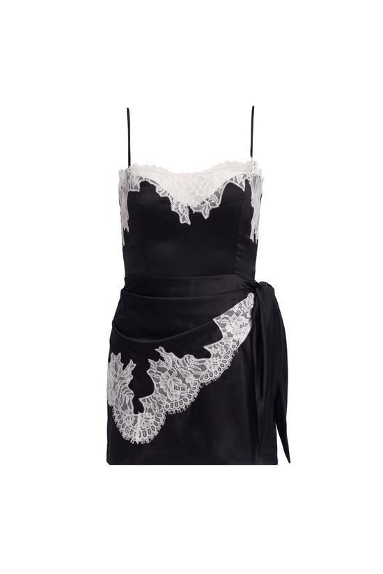 Amanda Uprichard Revan Lace Romper in Black Ivory - shown on invisible mannequin