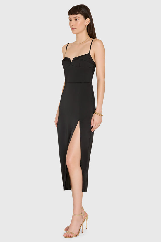 amanda uprichard black dress Isadore Mikinola baring length Amanda Uprichard black Soiree dress