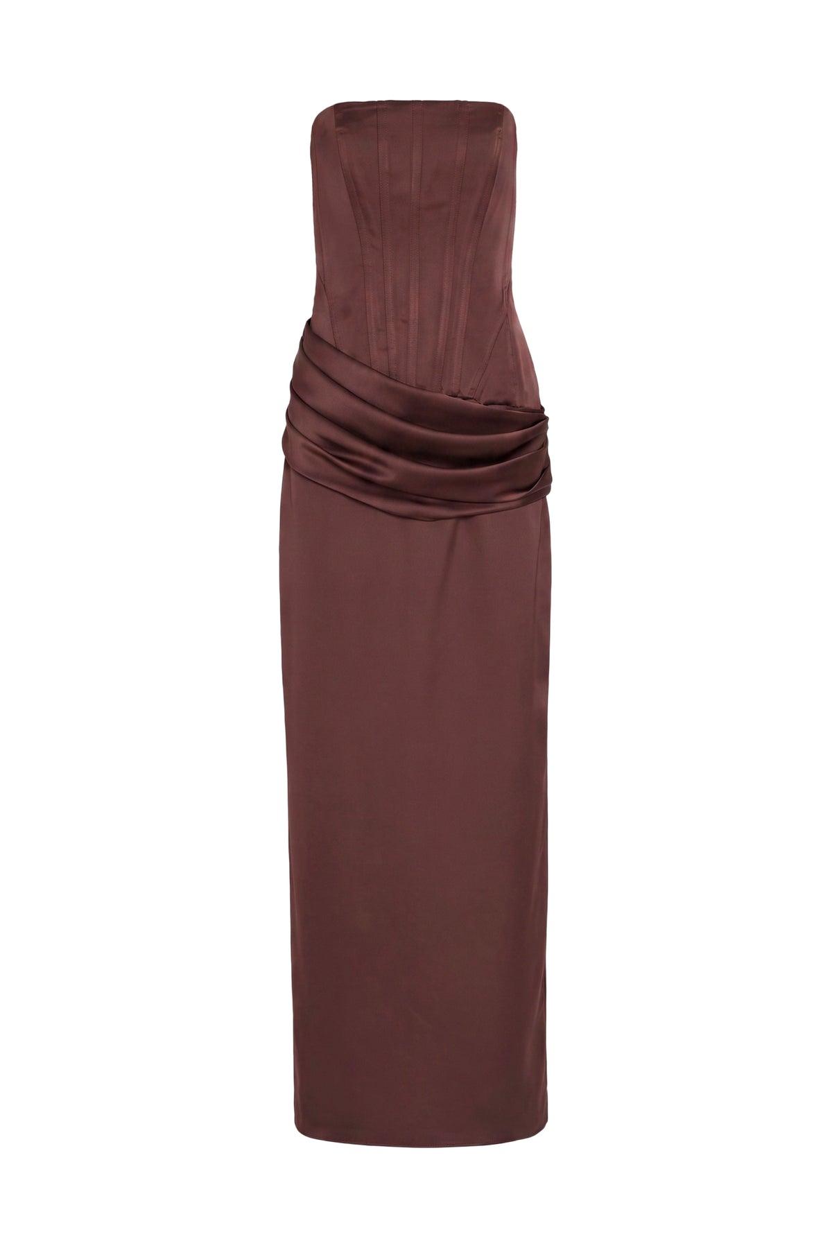 Amanda Uprichard Rue Gown in Tobacco - shown on invisible mannequin