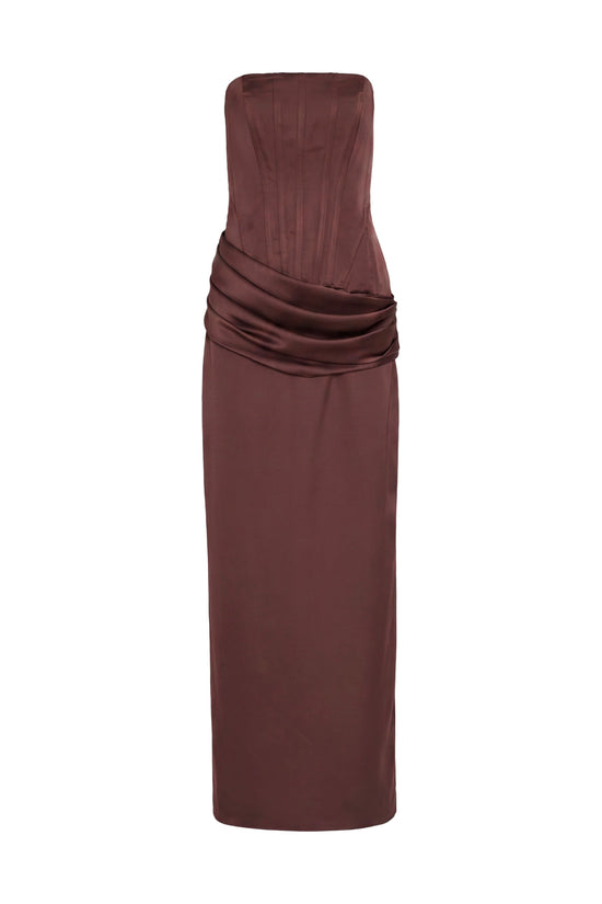 Amanda Uprichard Rue Gown in Tobacco - shown on invisible mannequin