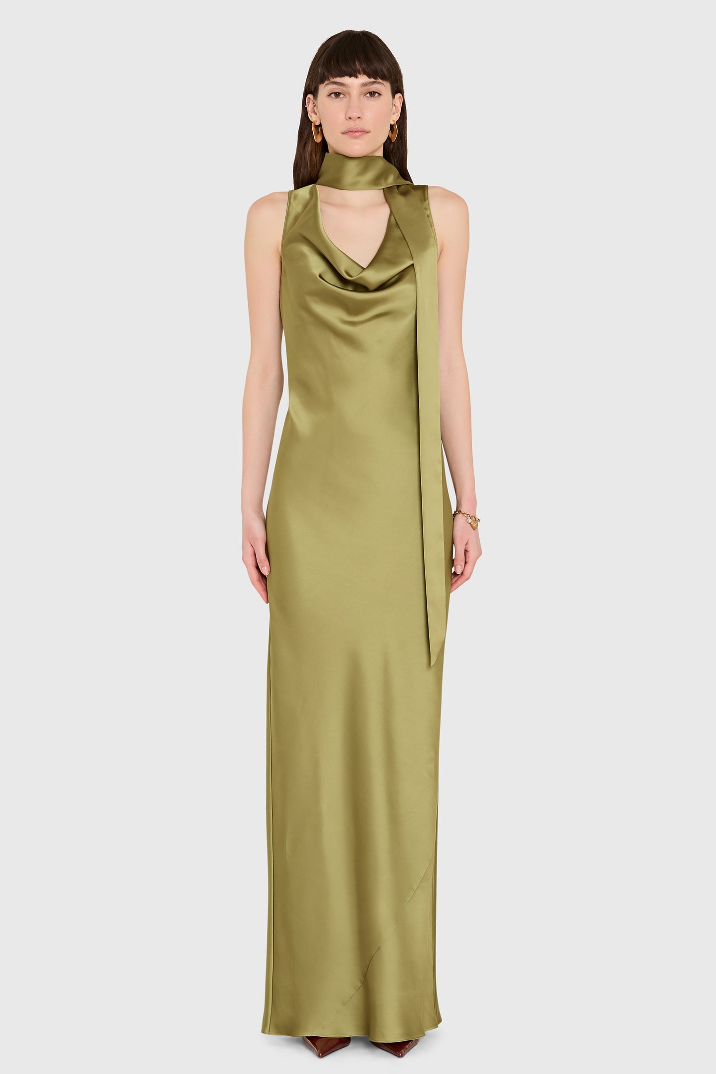 Amanda Uprichard Paula Maxi Dress in Vert - front view