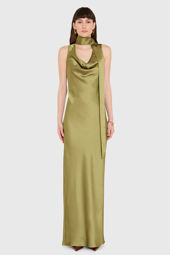 Amanda Uprichard Paula Maxi Dress in Vert - front view