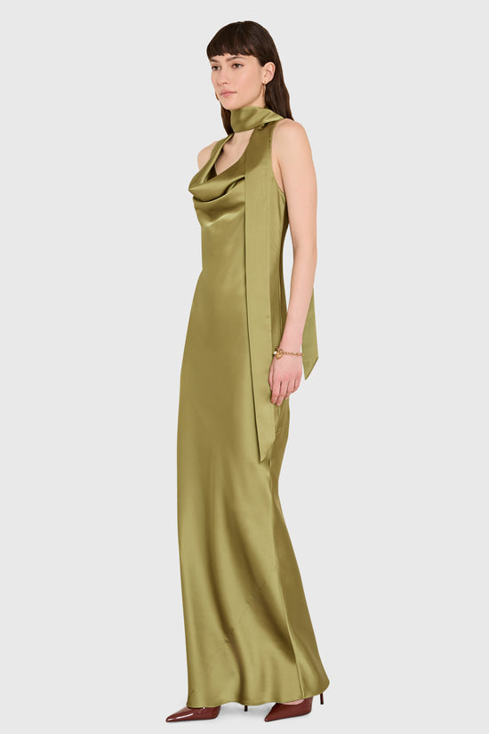 Amanda Uprichard Paula Maxi Dress in Vert - side view