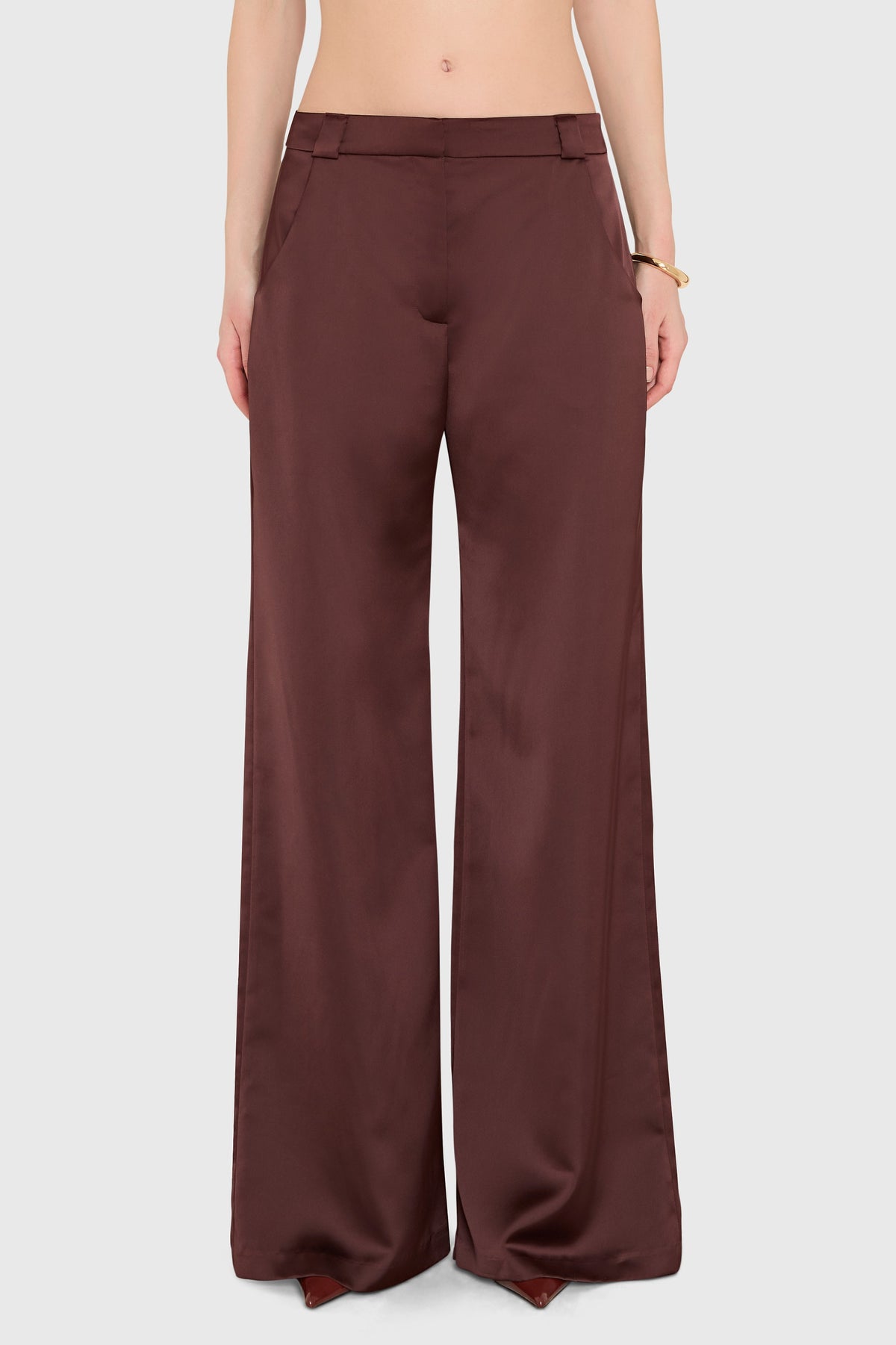 Amanda Uprichard Saddler Pants in Charmeuse in Tobacco - front view