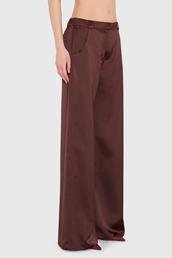 Amanda Uprichard Saddler Pants in Charmeuse in Tobacco - side view