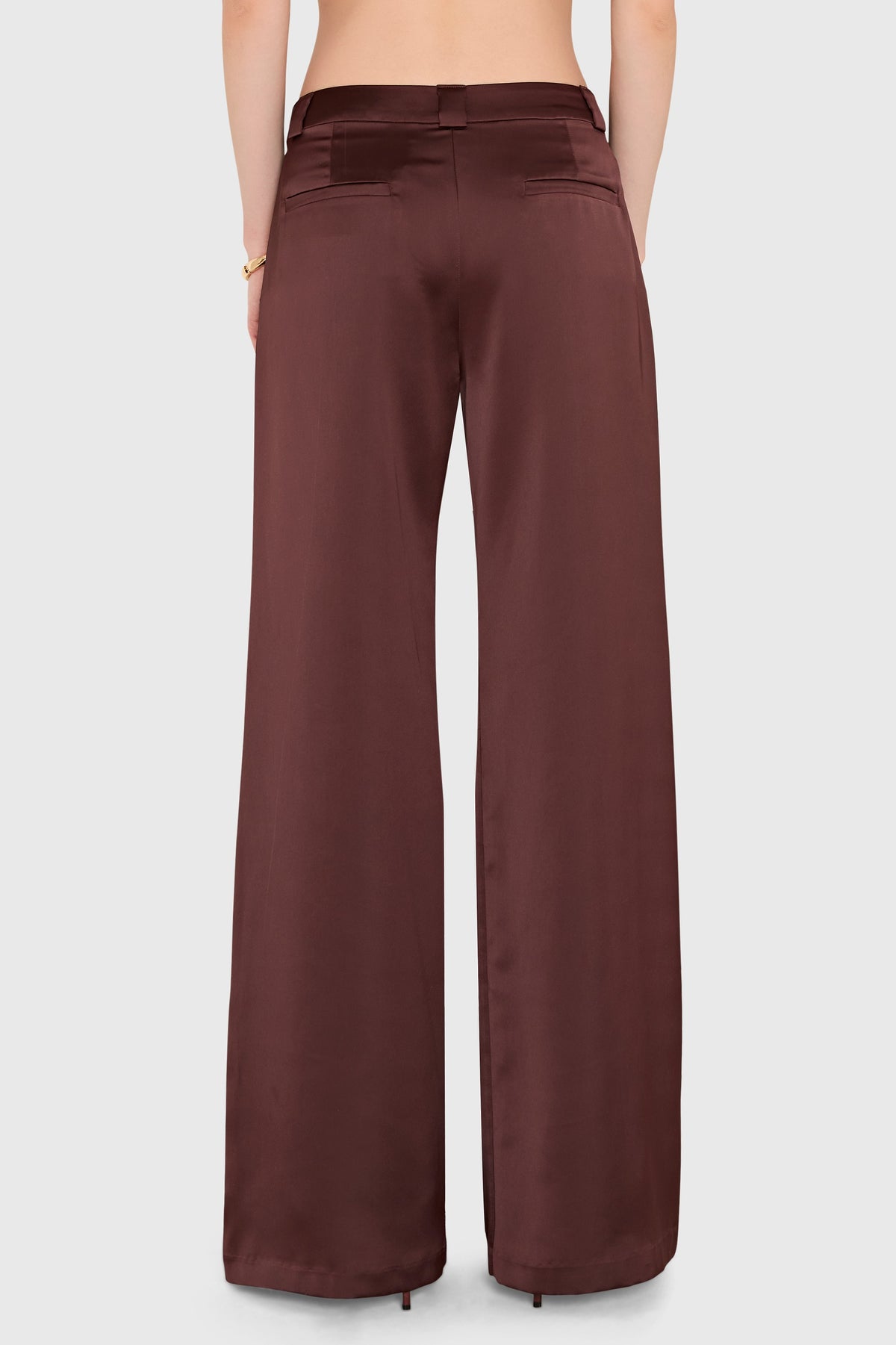 Amanda Uprichard Saddler Pants in Charmeuse in Tobacco - back view