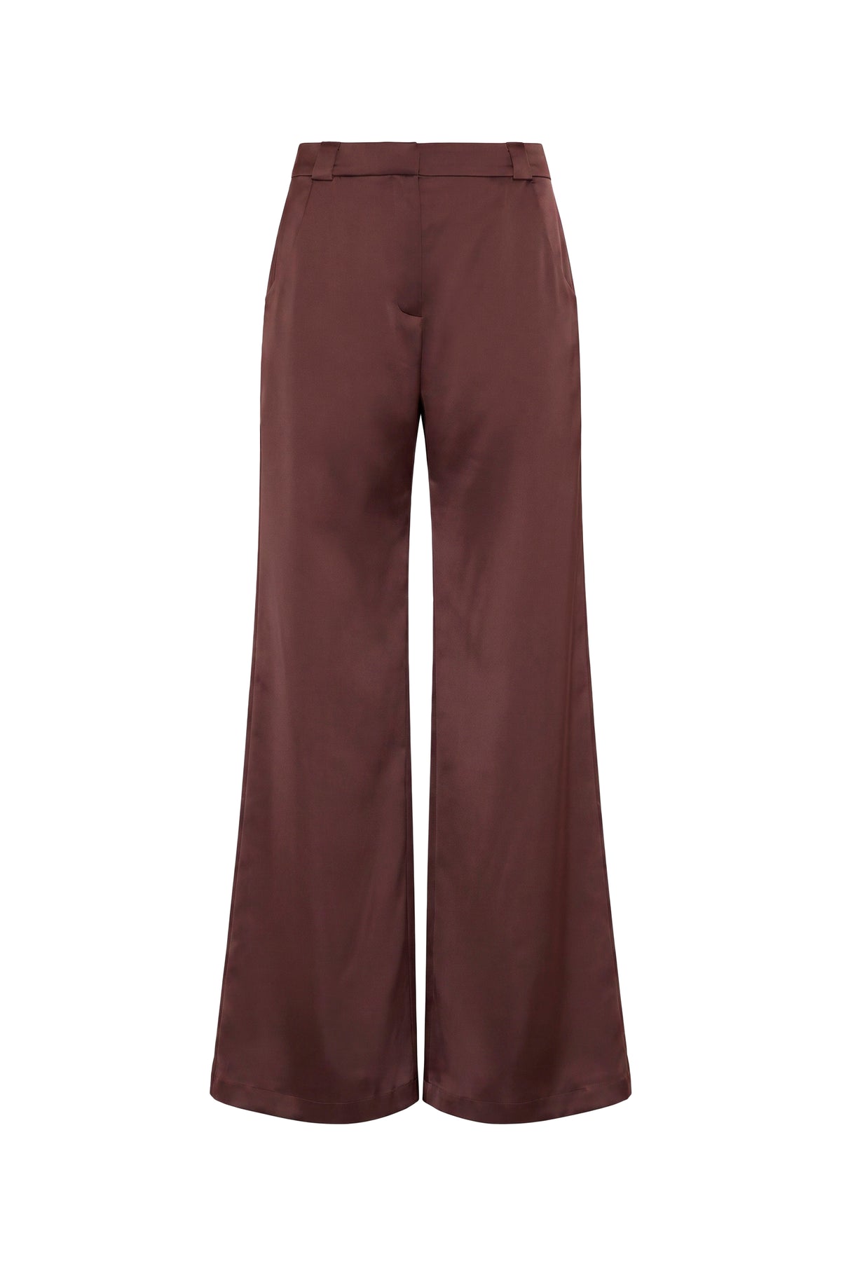 Amanda Uprichard Saddler Pants in Charmeuse in Tobacco - shown on invisible mannequin