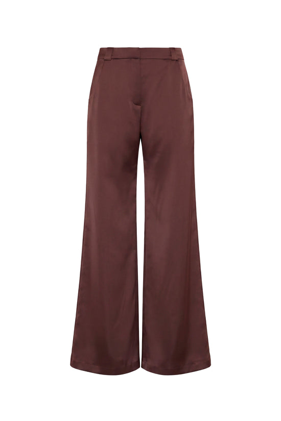 Amanda Uprichard Saddler Pants in Charmeuse in Tobacco - shown on invisible mannequin