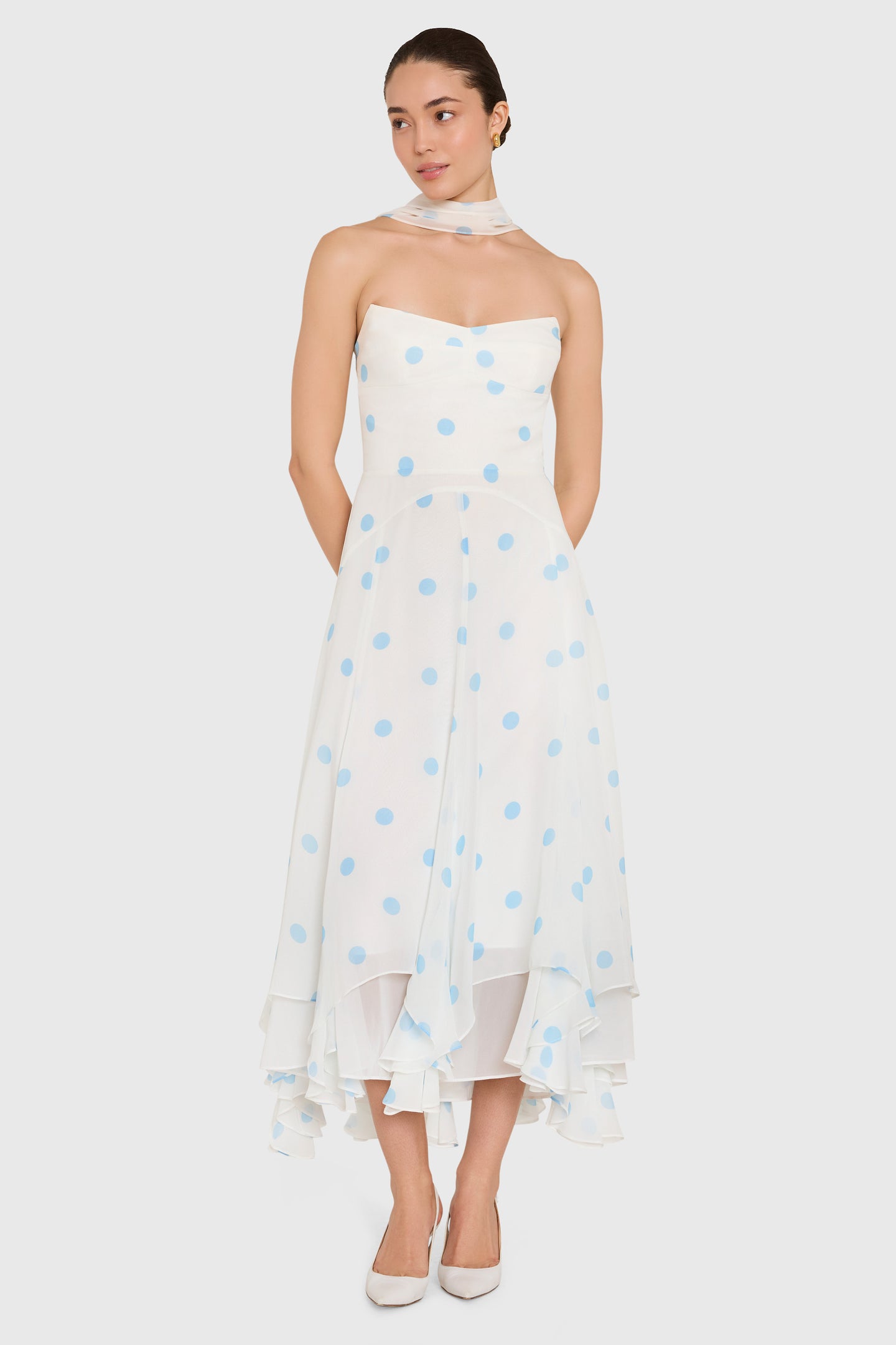 Amanda Uprichard Monterey Dress With Scarf in Ivory,Baby Blue - size XS Amanda Uprichard Monterey Dress With Scarf in Ivory,Baby Blue - size XS