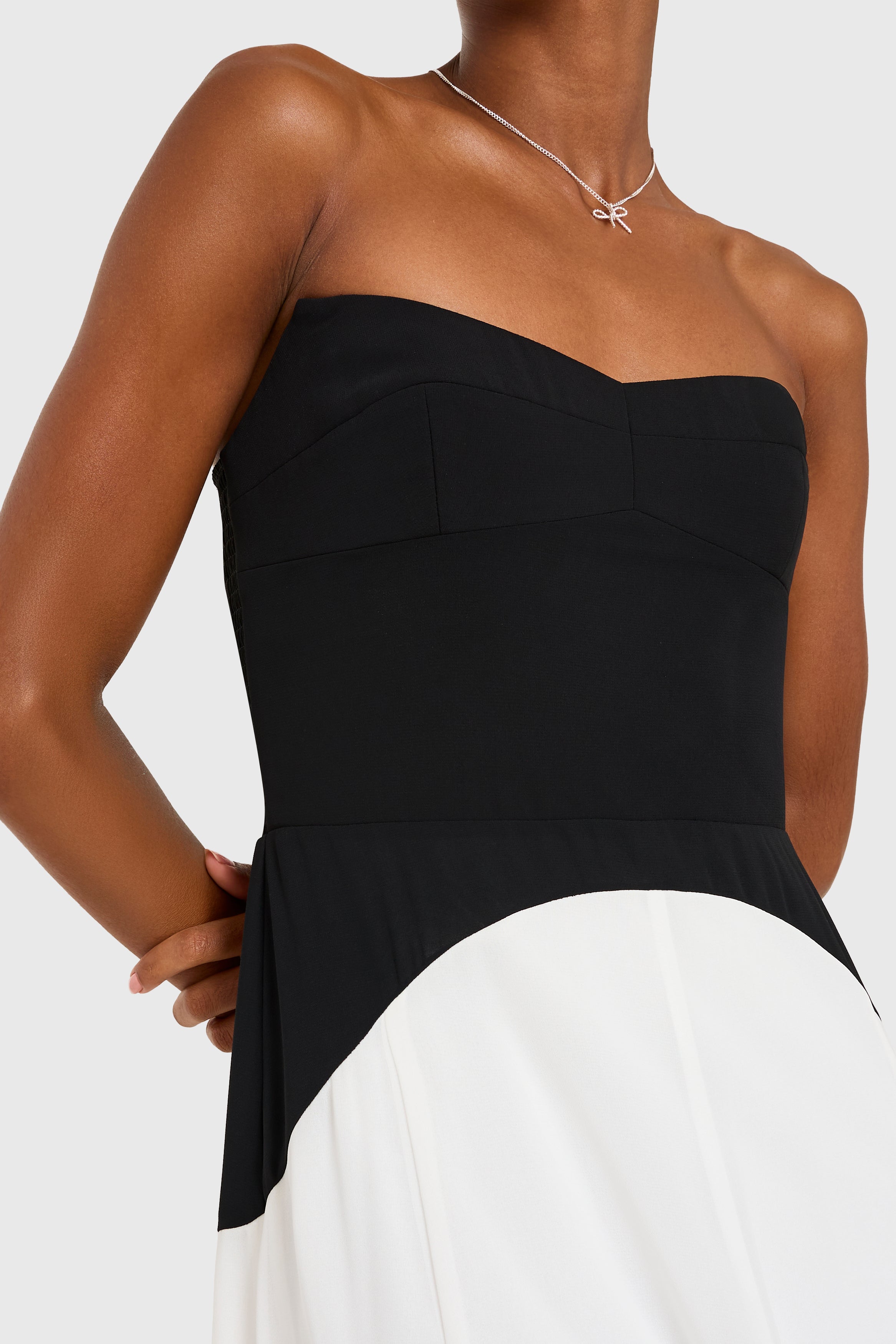 Strapless Midi Monterey Dress in Black Ivory Chiffon | XS | Amanda Uprichard Strapless Midi Monterey Dress in Black Ivory Chiffon | XS | Amanda Uprichard