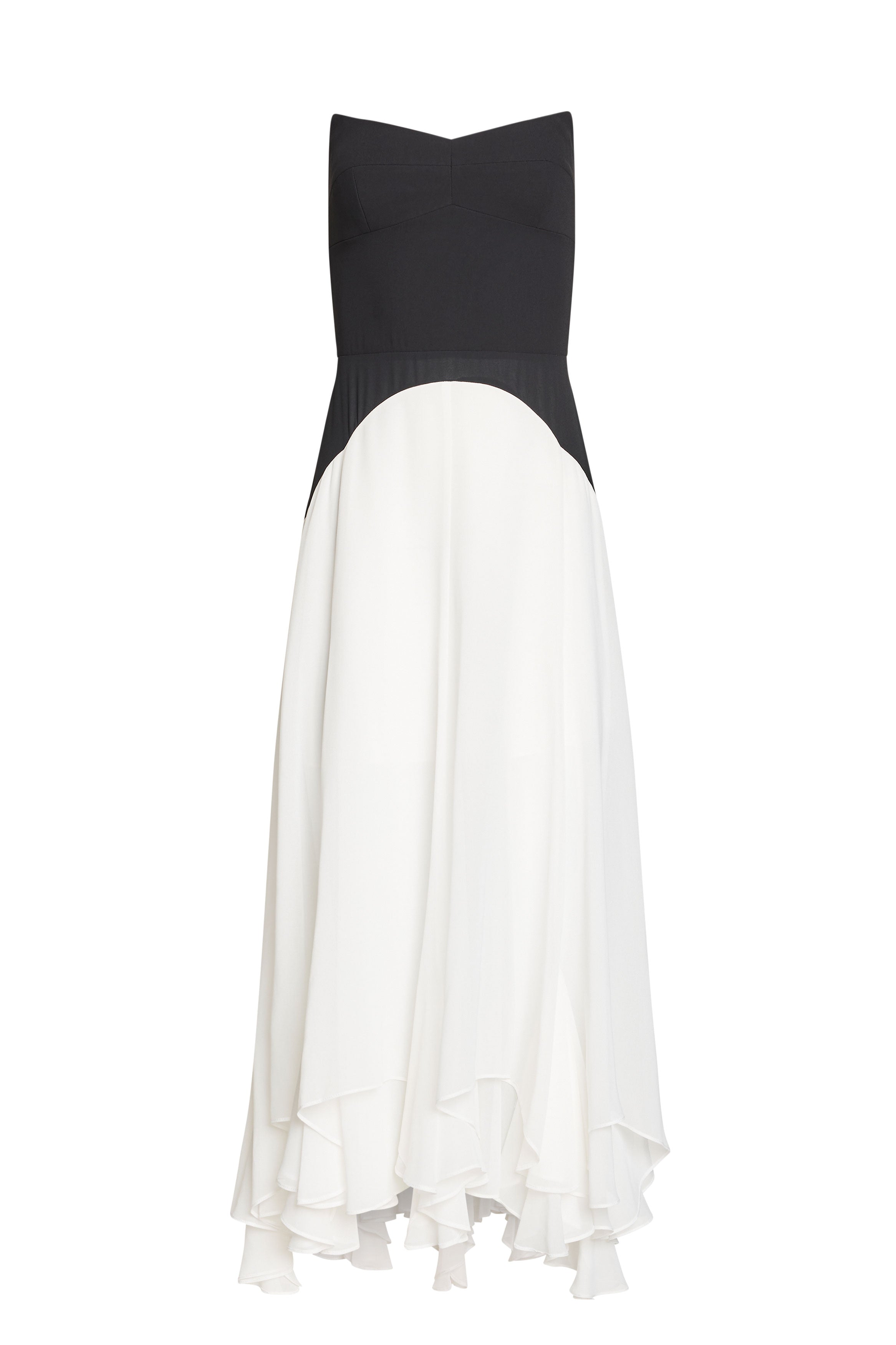 Black top and white skirt dress on a white background