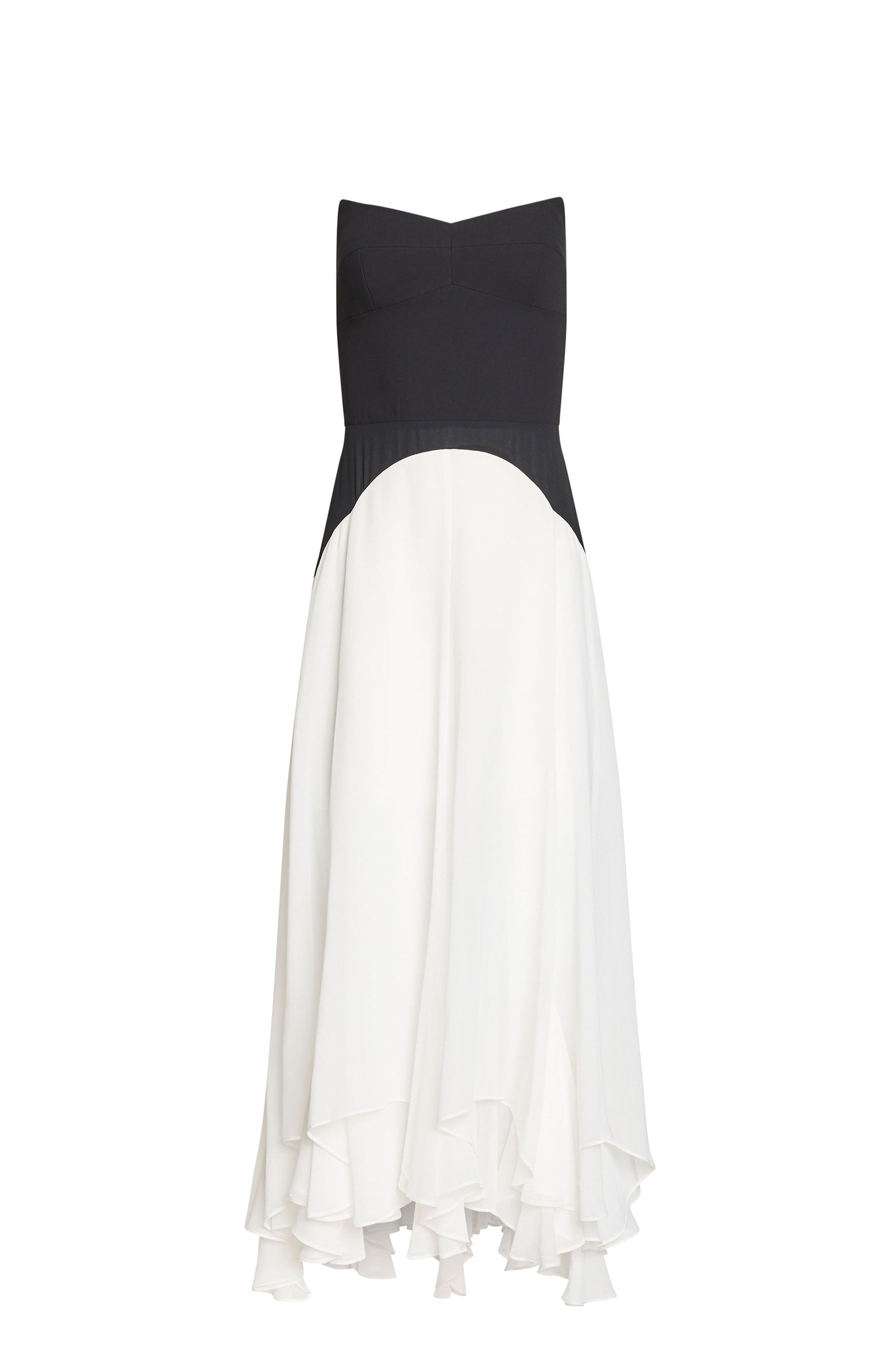 Strapless Midi Monterey Dress in Black Ivory Chiffon | M | Amanda Uprichard Strapless Midi Monterey Dress in Black Ivory Chiffon | M | Amanda Uprichard