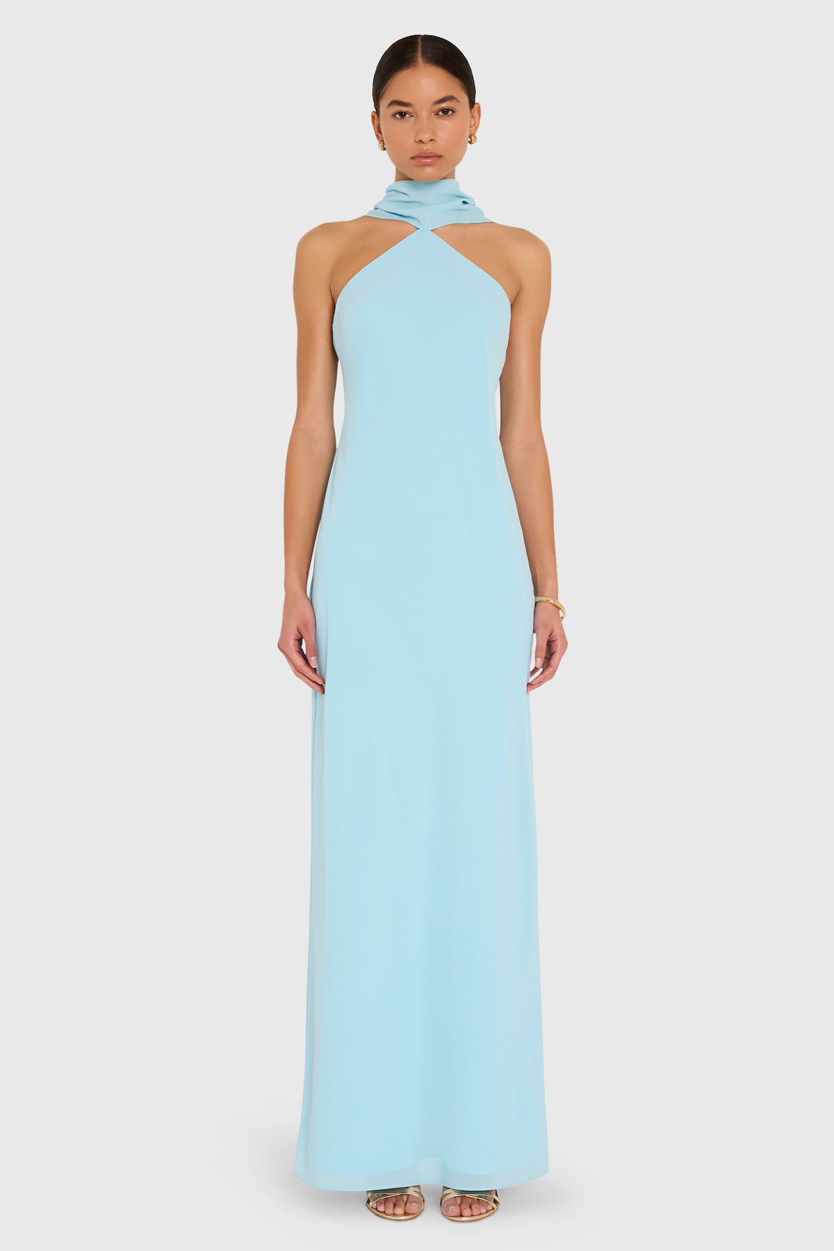 amanda uprichard blue maxi dress Sleeveless Ashton in Ice Chiffon | XS 2025 Steel Blue Bridesmaid marine-corps-segment cascading ruffle details Color:Sky Flat Front No Pleated Pants