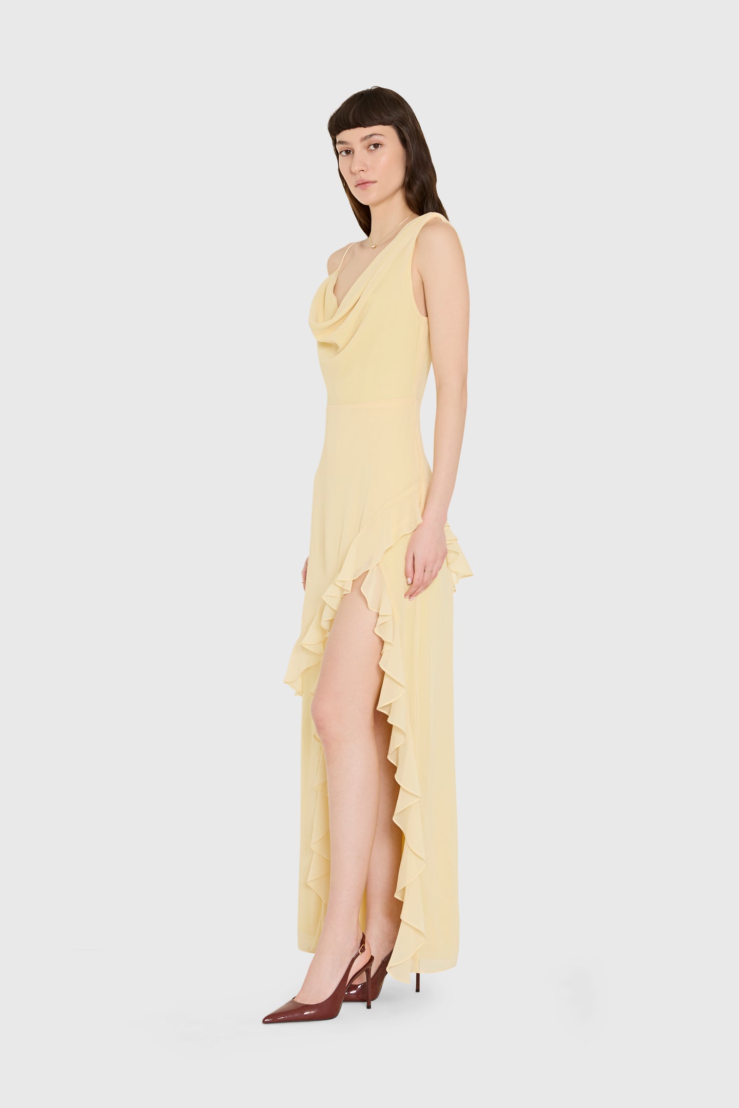 Sleeveless Maxi Ella Rose Dress in Cornsilk Chiffon | L | Amanda Uprichard Sleeveless Maxi Ella Rose Dress in Cornsilk Chiffon | L | Amanda Uprichard
