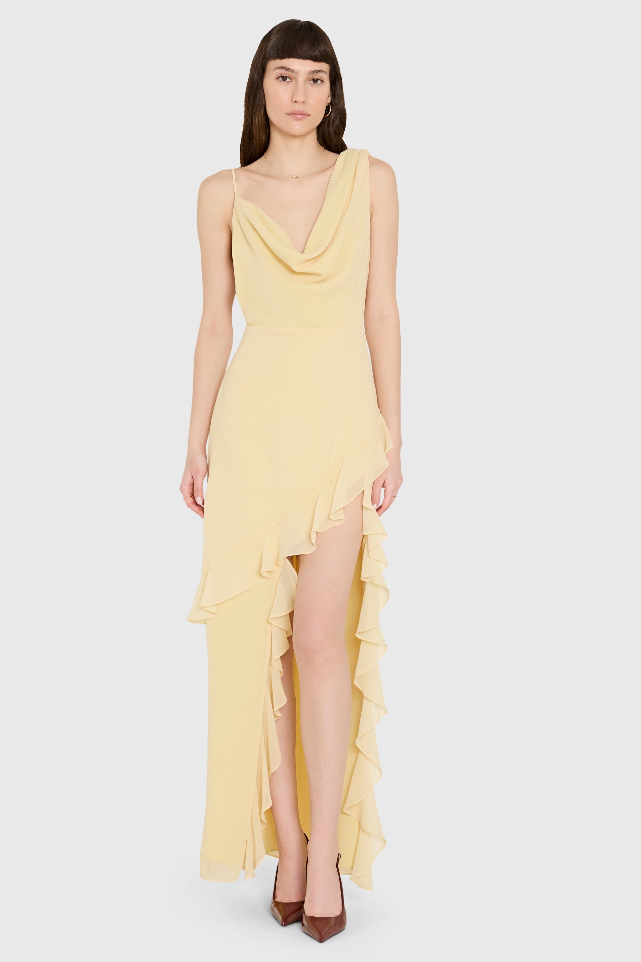 Sleeveless Maxi Ella Rose Dress in Cornsilk Chiffon | L | Amanda Uprichard Sleeveless Maxi Ella Rose Dress in Cornsilk Chiffon | L | Amanda Uprichard