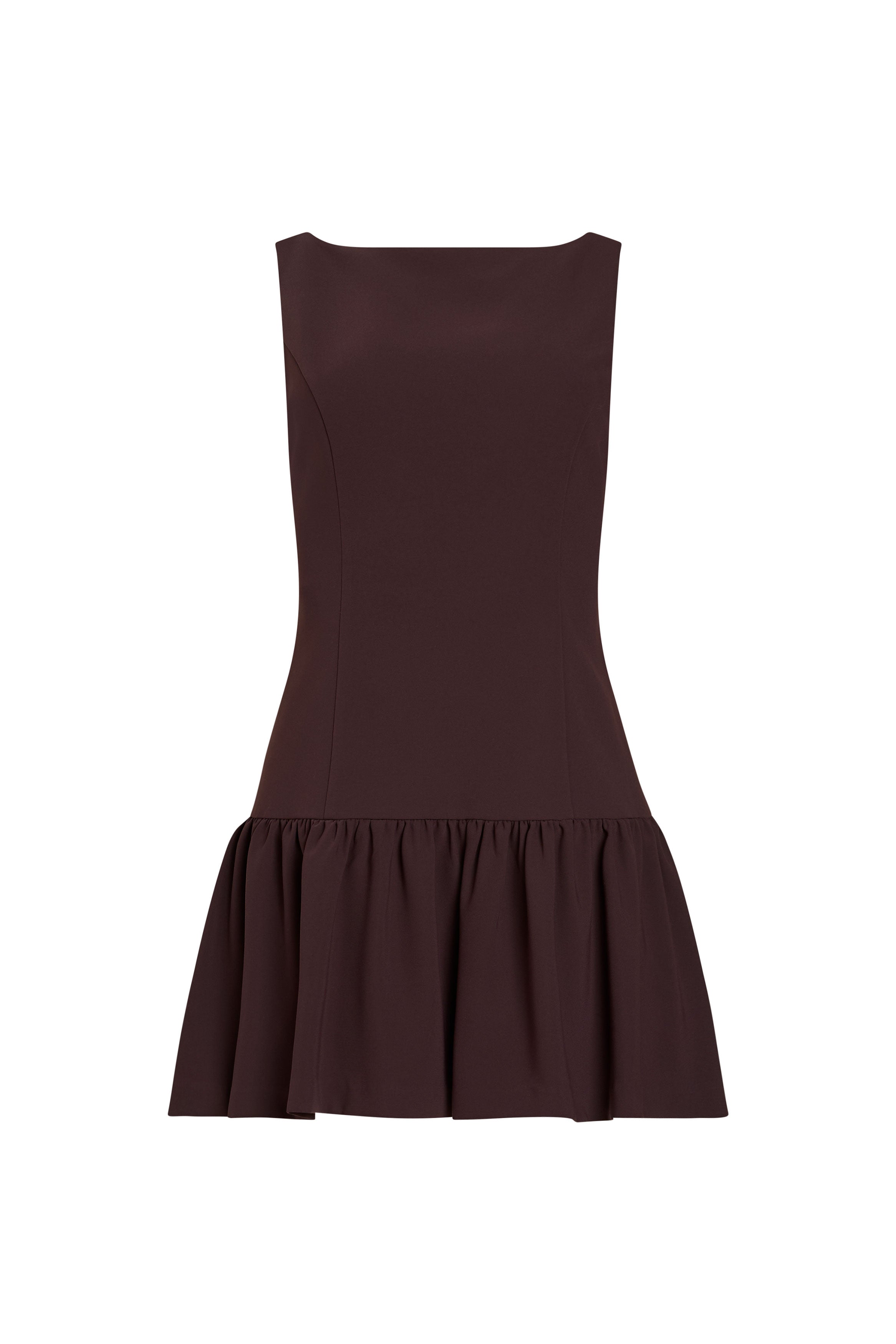 Brown dress with a flared skirt on a white background