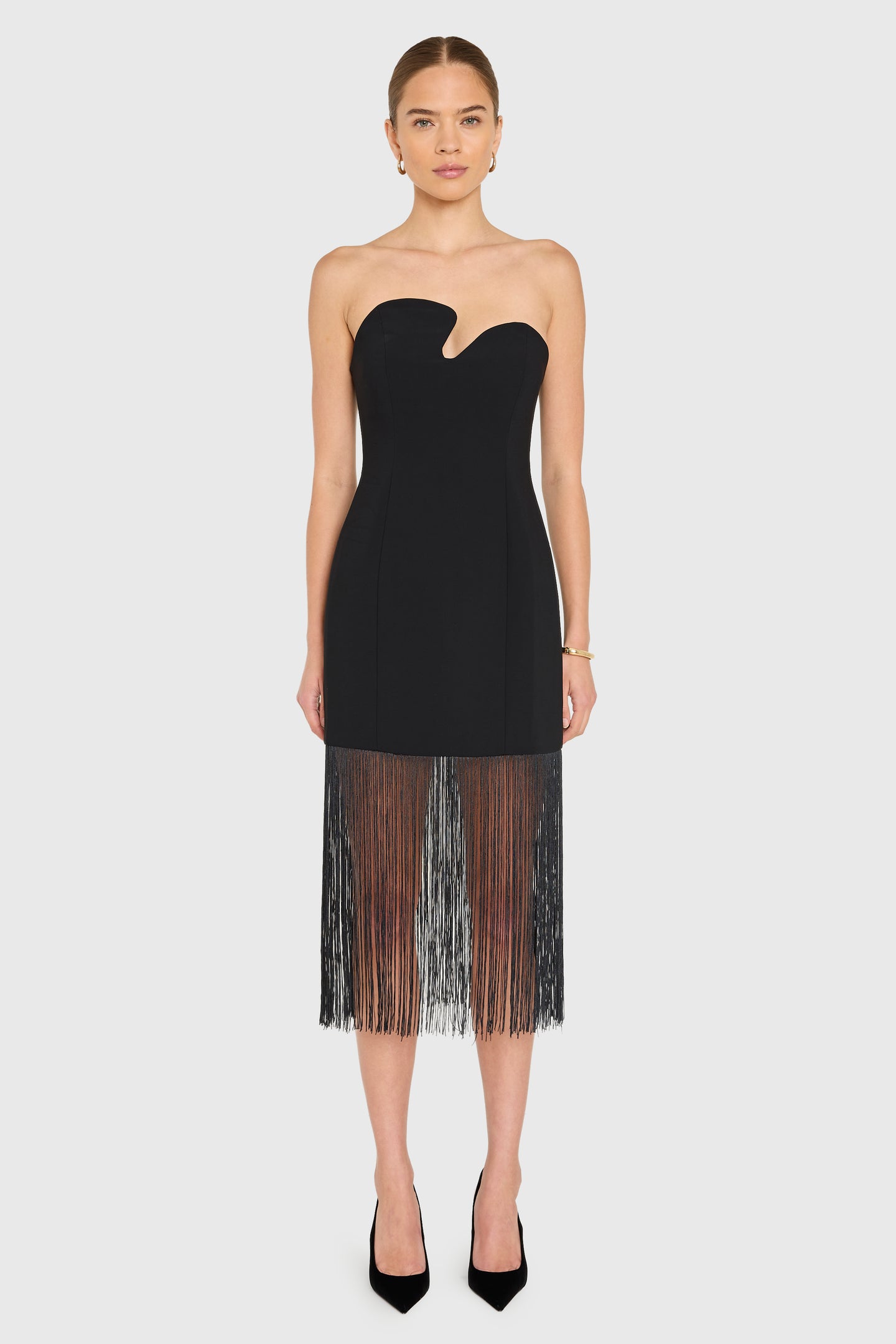 Amanda Uprichard Puzzle Strapless with Fringe Dress in Black