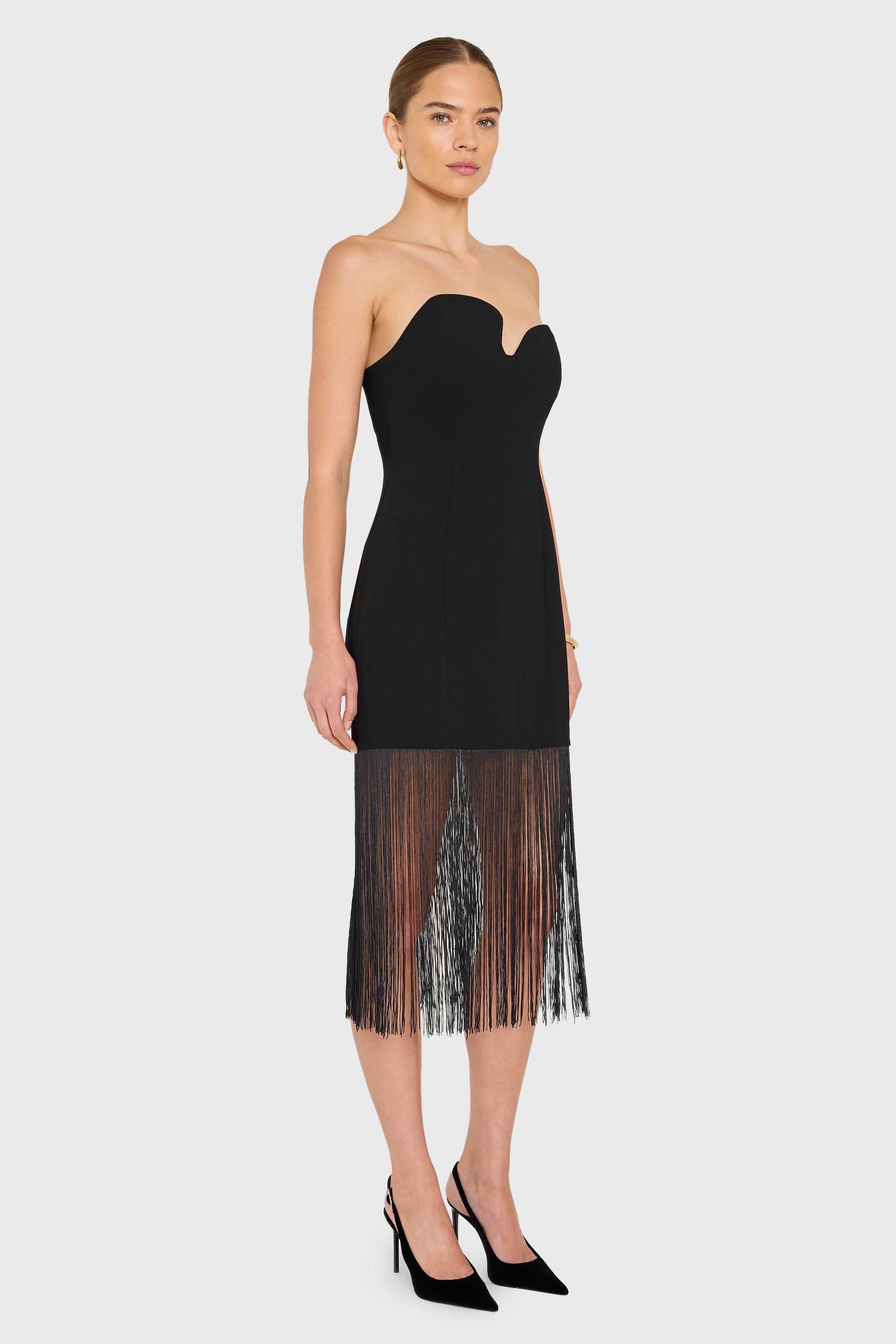 Strapless Puzzle Dress with Fringe