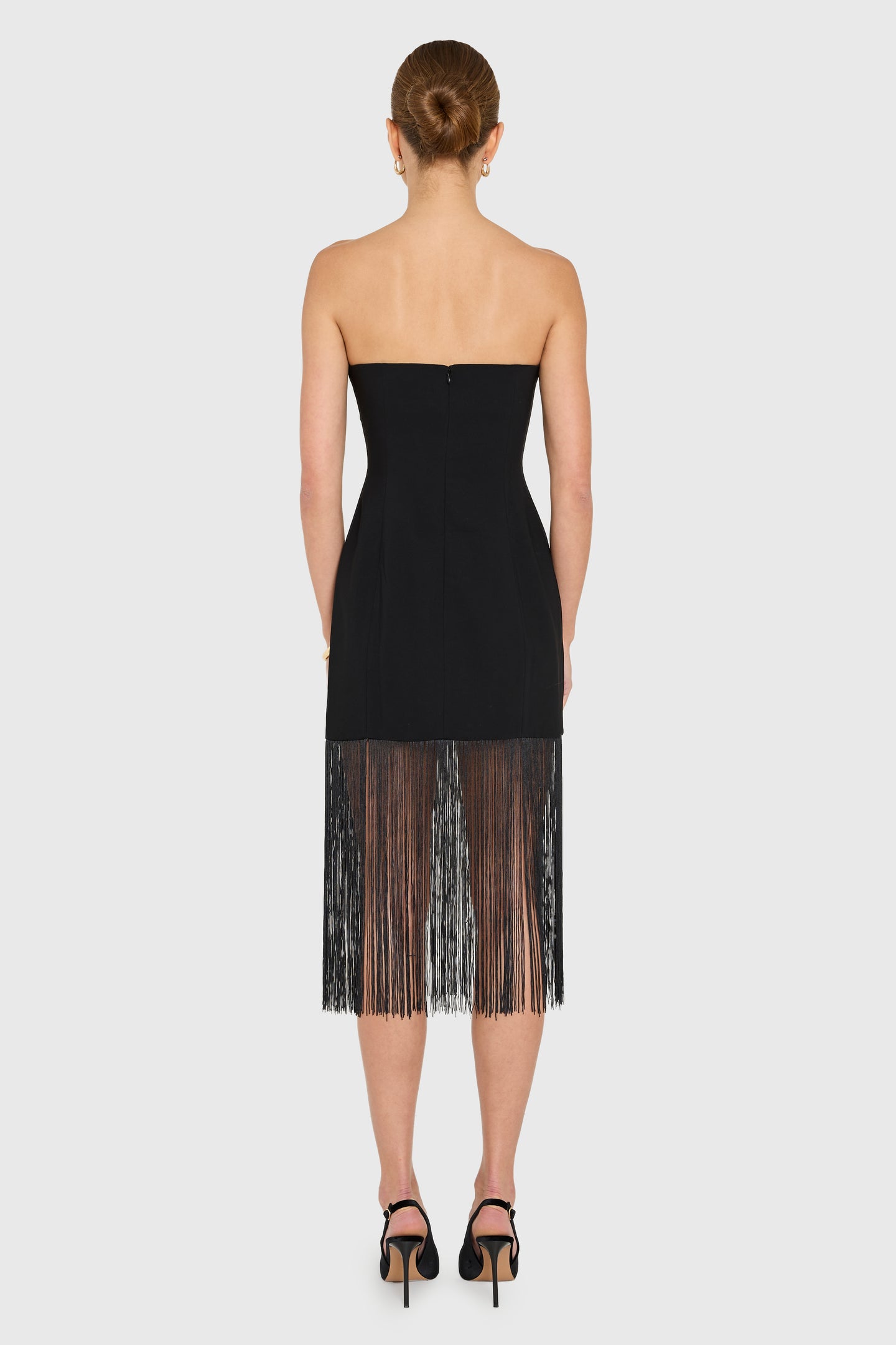 Strapless Puzzle Dress with Fringe View 3