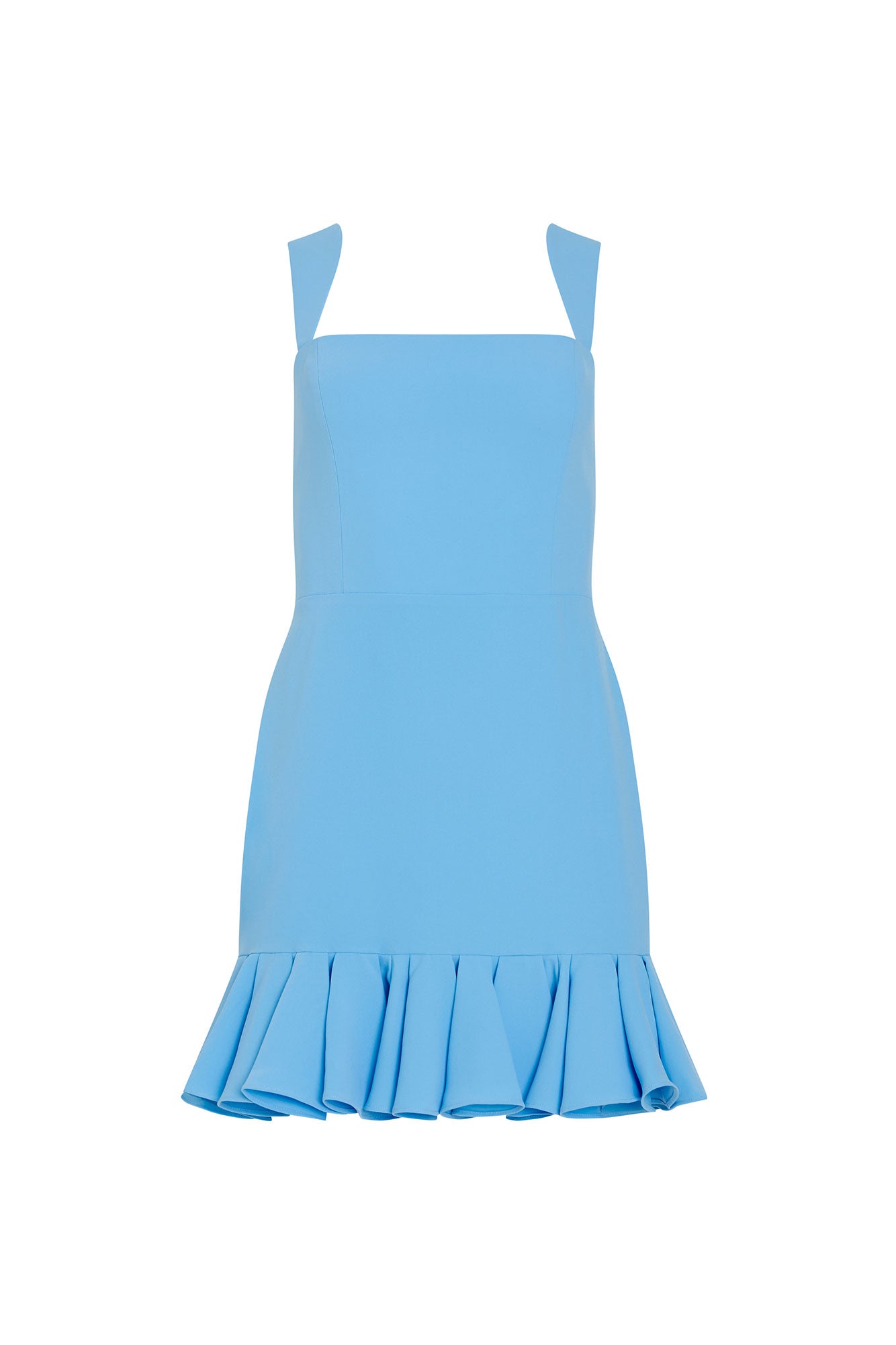 Light blue dress with ruffled hem on a white background