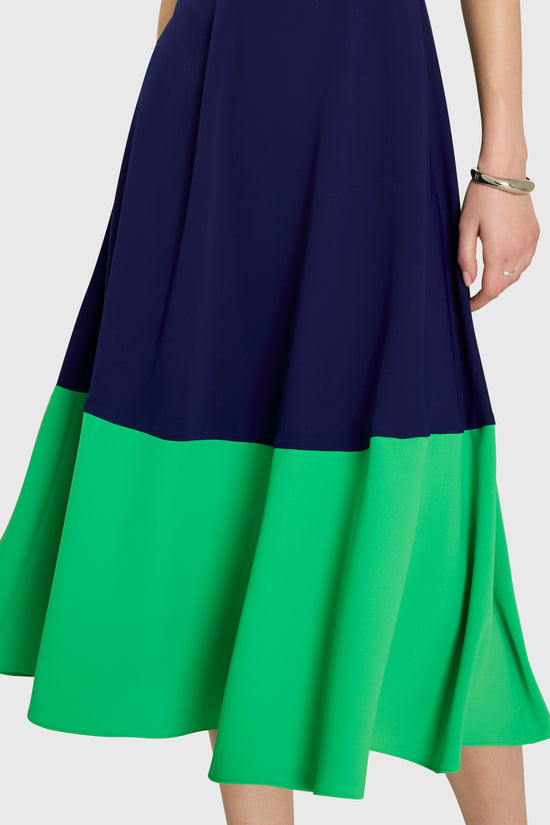 Amanda Uprichard | Tammy Midi Dress in Ivory, Navy, and Grass. view 3