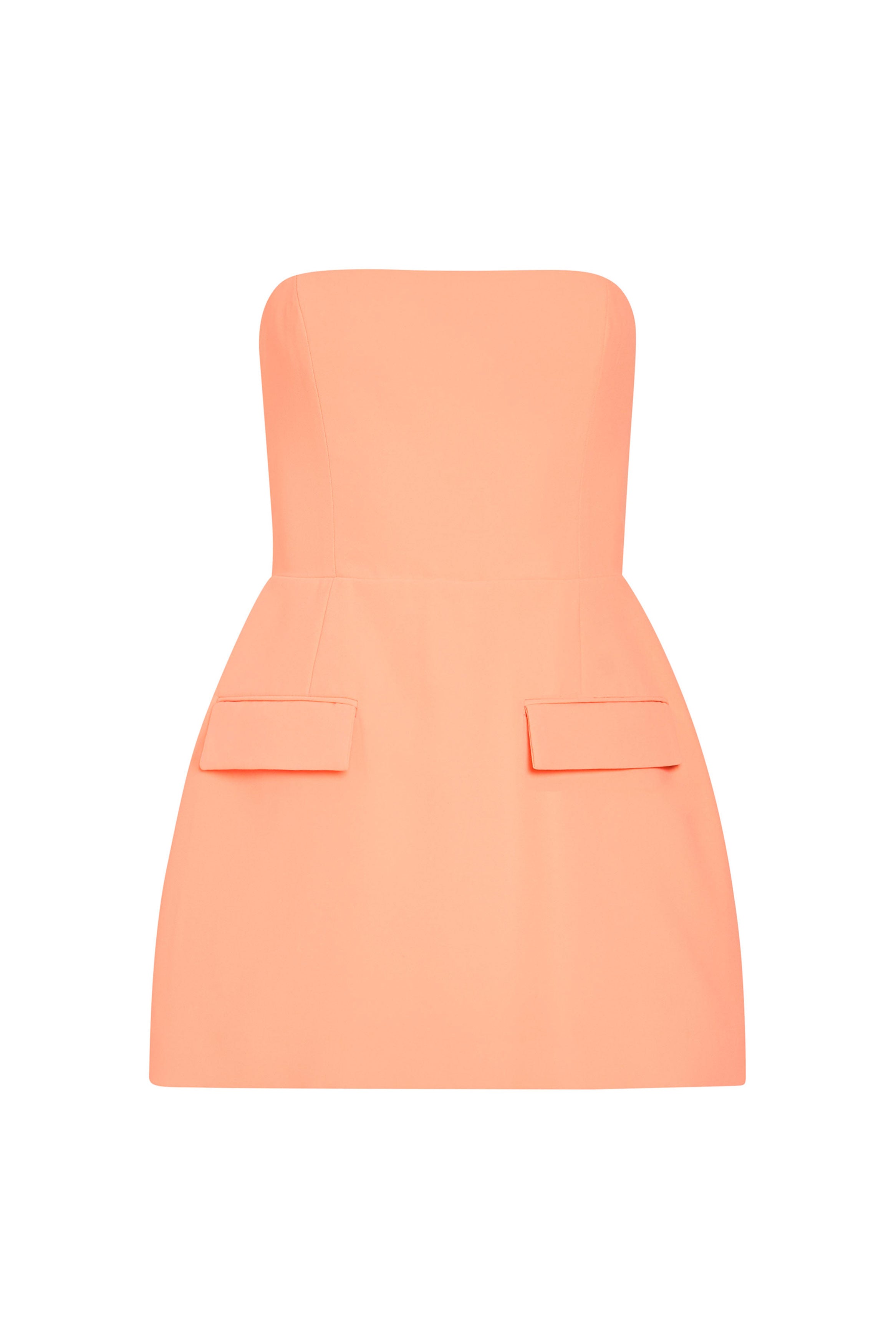 Peach strapless dress on a white background