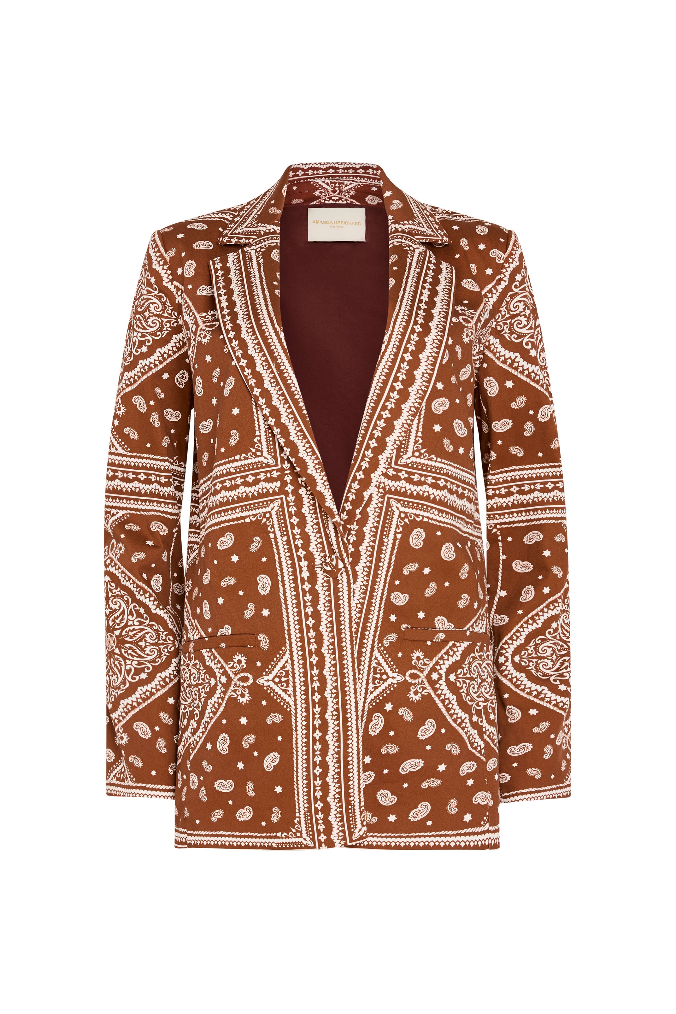 Brown patterned jacket on a white background