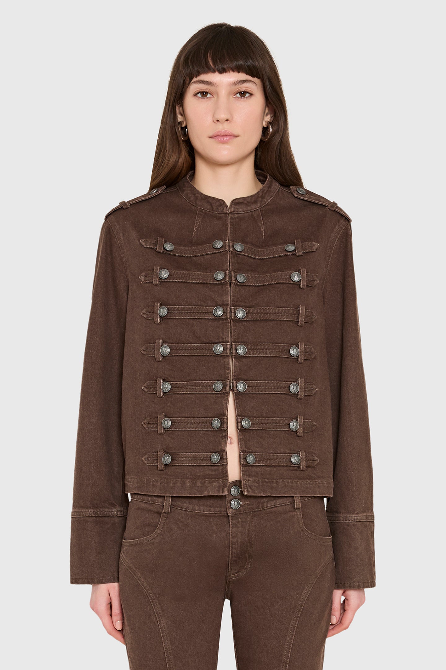 Amanda Uprichard Emma Jacket in Brown Denim - front view