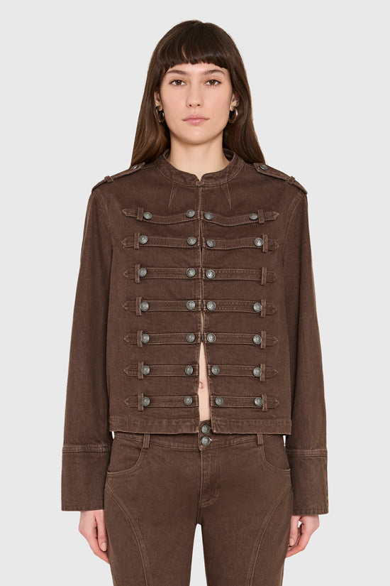 Amanda Uprichard Emma Jacket in Brown Denim - front view